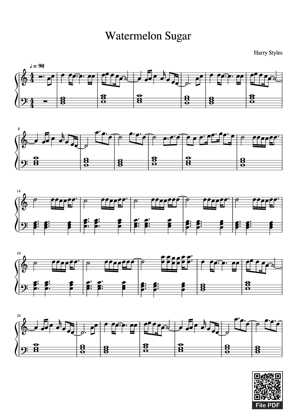 Page 1 of the piano sheet music PDF Piano – Watermelon Sugar Piano by Harry Styles