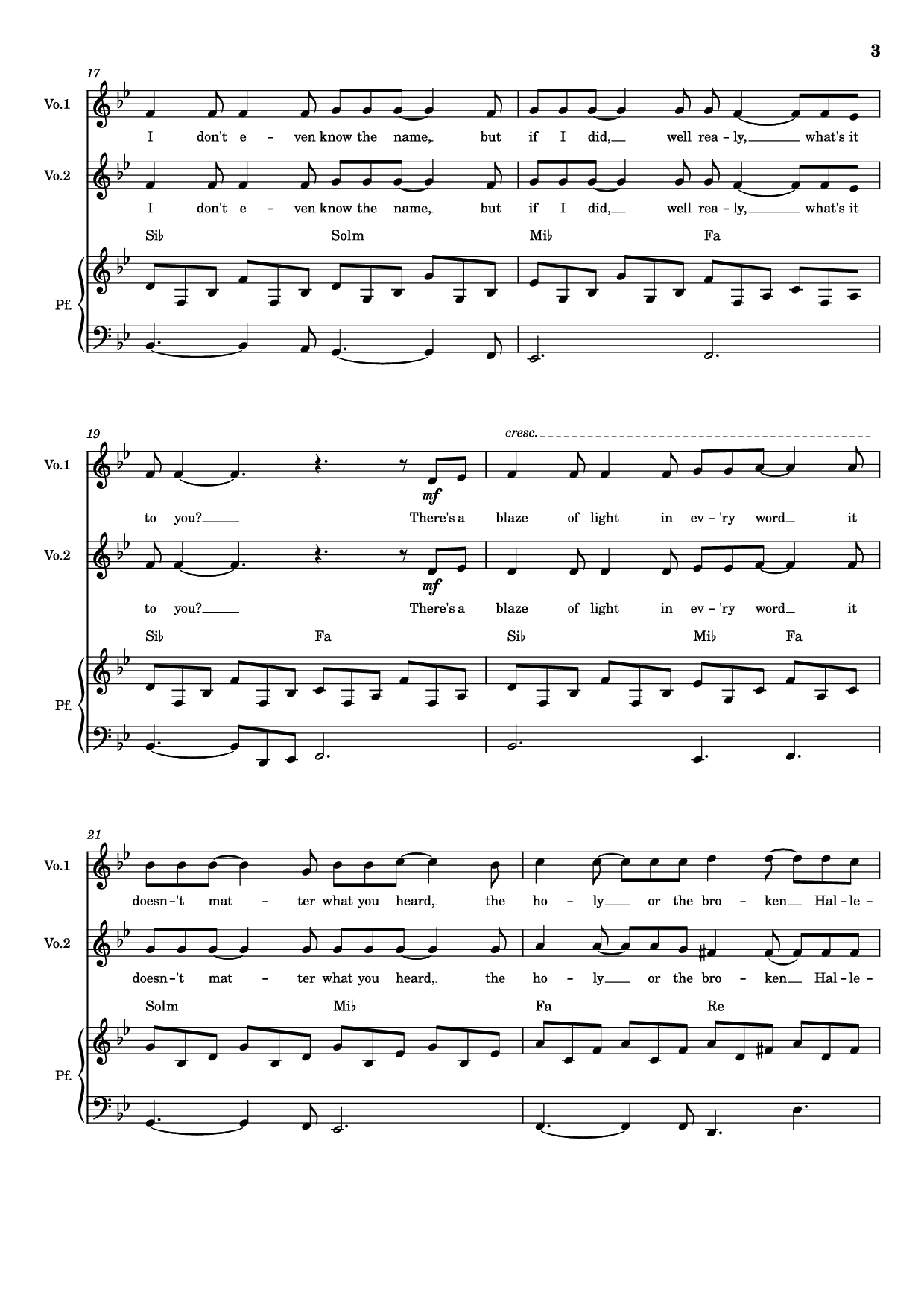 Page 3 of the piano sheet music PDF Piano – Hallelujah Piano by Parole e musica di