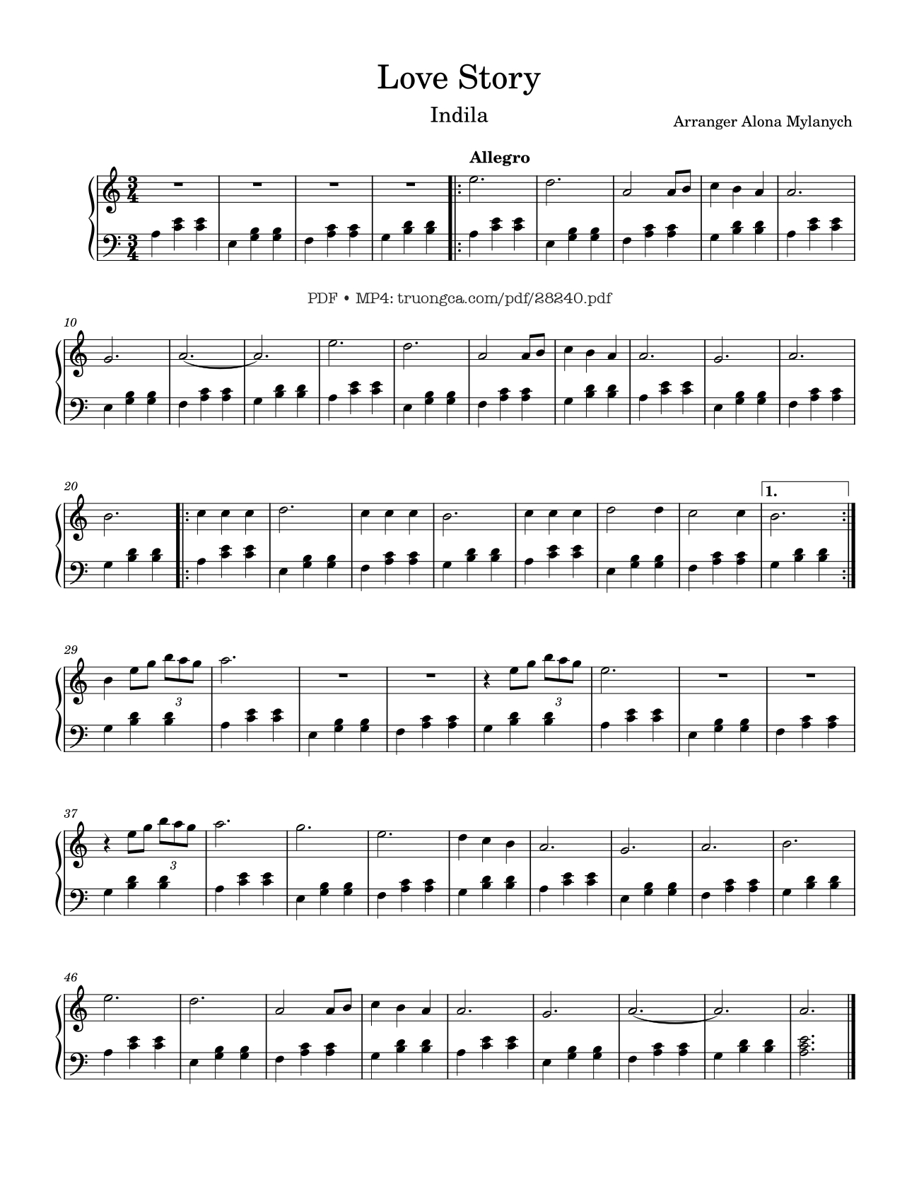 Page 1 of the piano sheet music PDF Piano – Love Story Piano by Indila Mini World