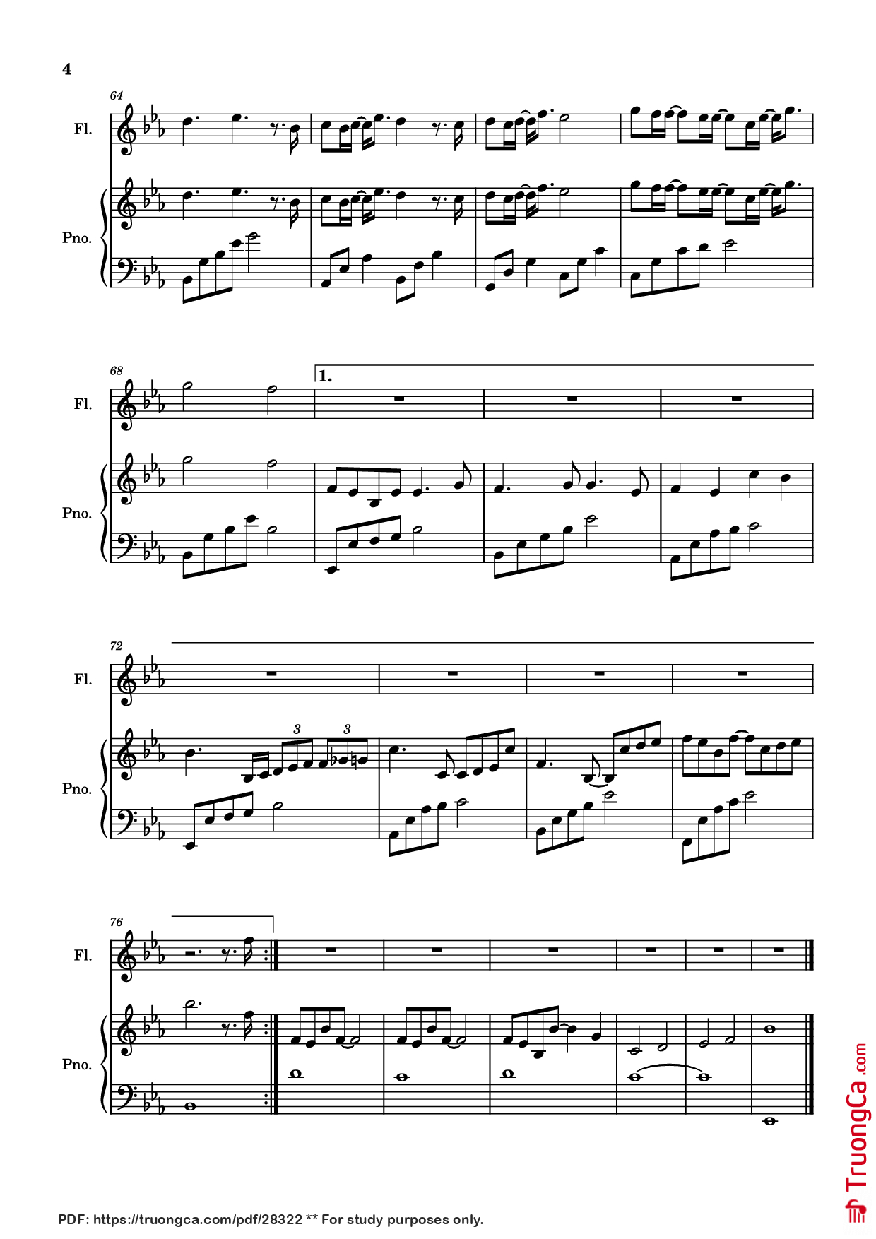 Page 4 of the piano sheet music PDF Piano – 离开你以后 Piano-Flute by Eric 周兴哲