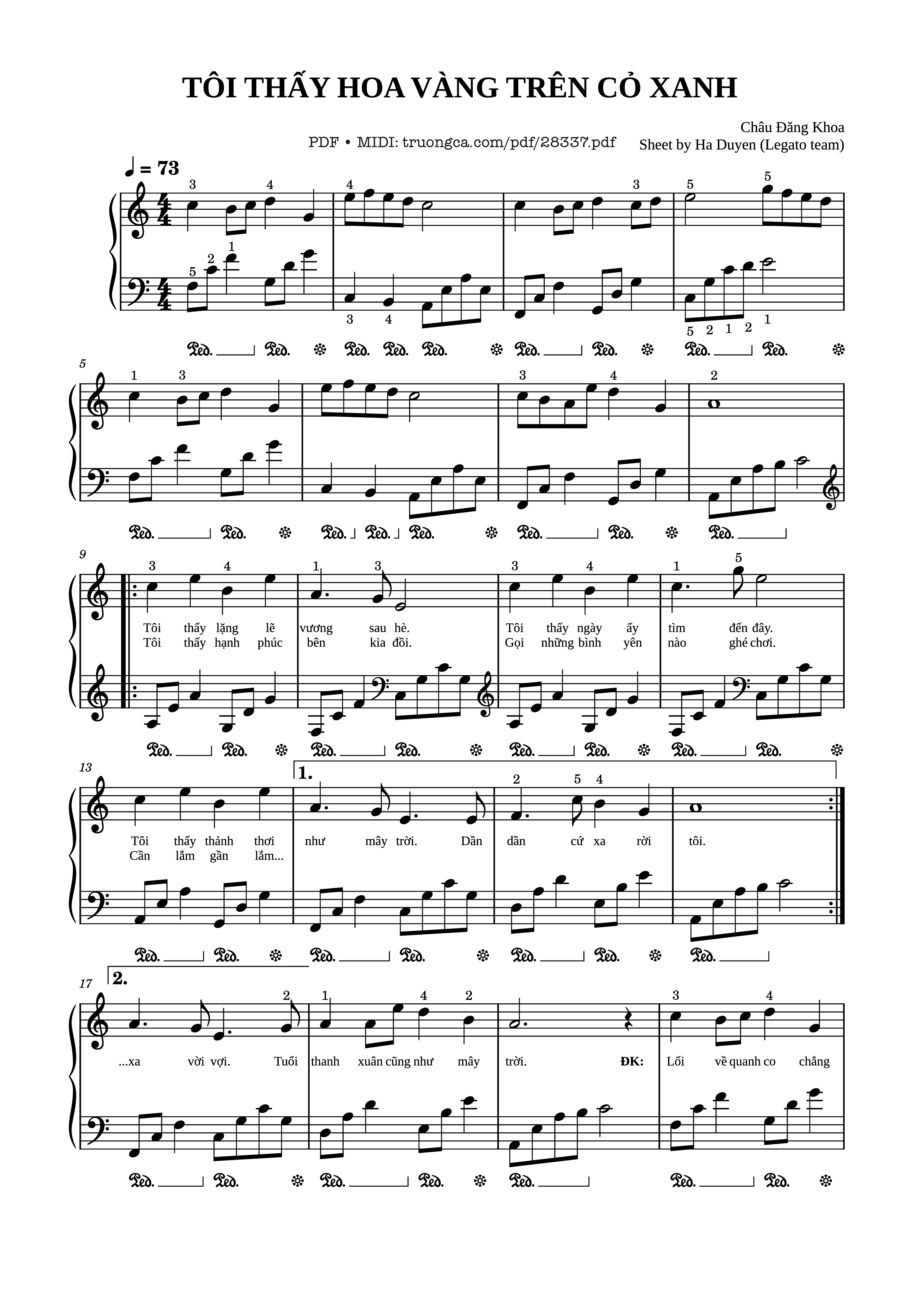 Page 1 of the piano sheet music PDF Piano – Tôi thấy hoa vàng trên cỏ xanh Piano by Châu Đăng Khoa, Legato team