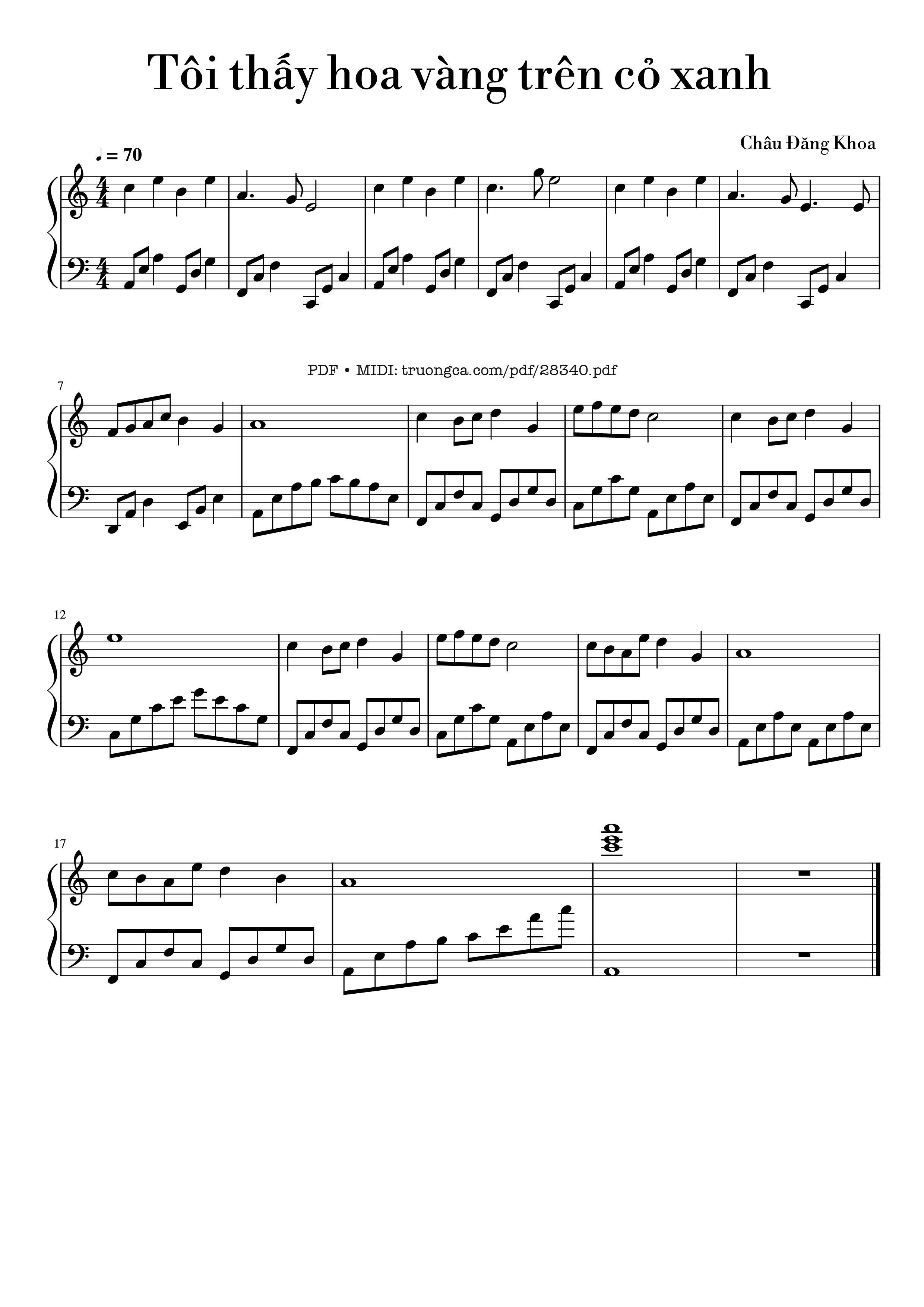 Page 1 of the piano sheet music PDF Piano – Tôi thấy hoa vàng trên cỏ xanh Piano easy by Châu Đăng Khoa
