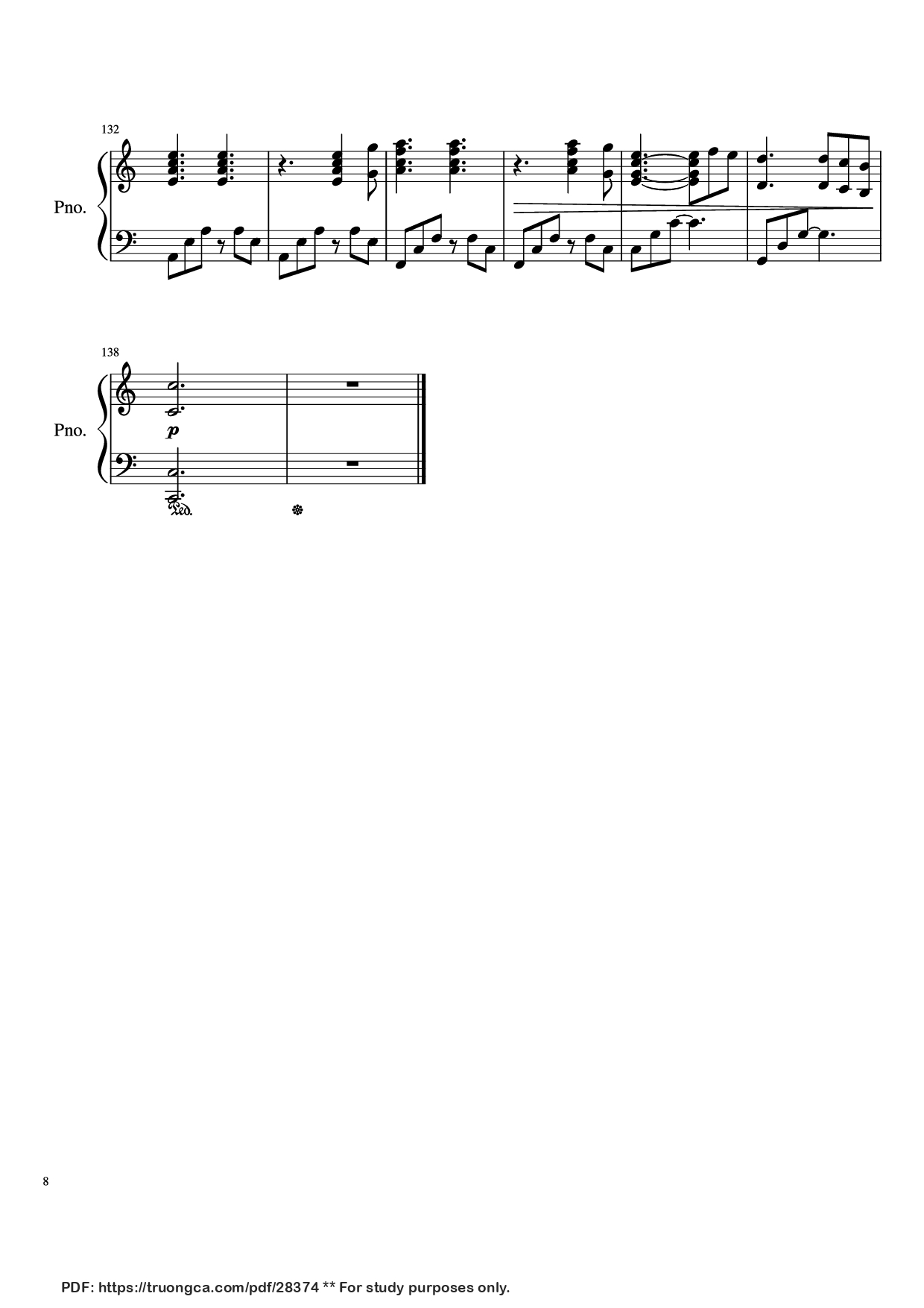 Page 8 of the piano sheet music PDF Piano – Hallelujah Piano by Leonard Cohen