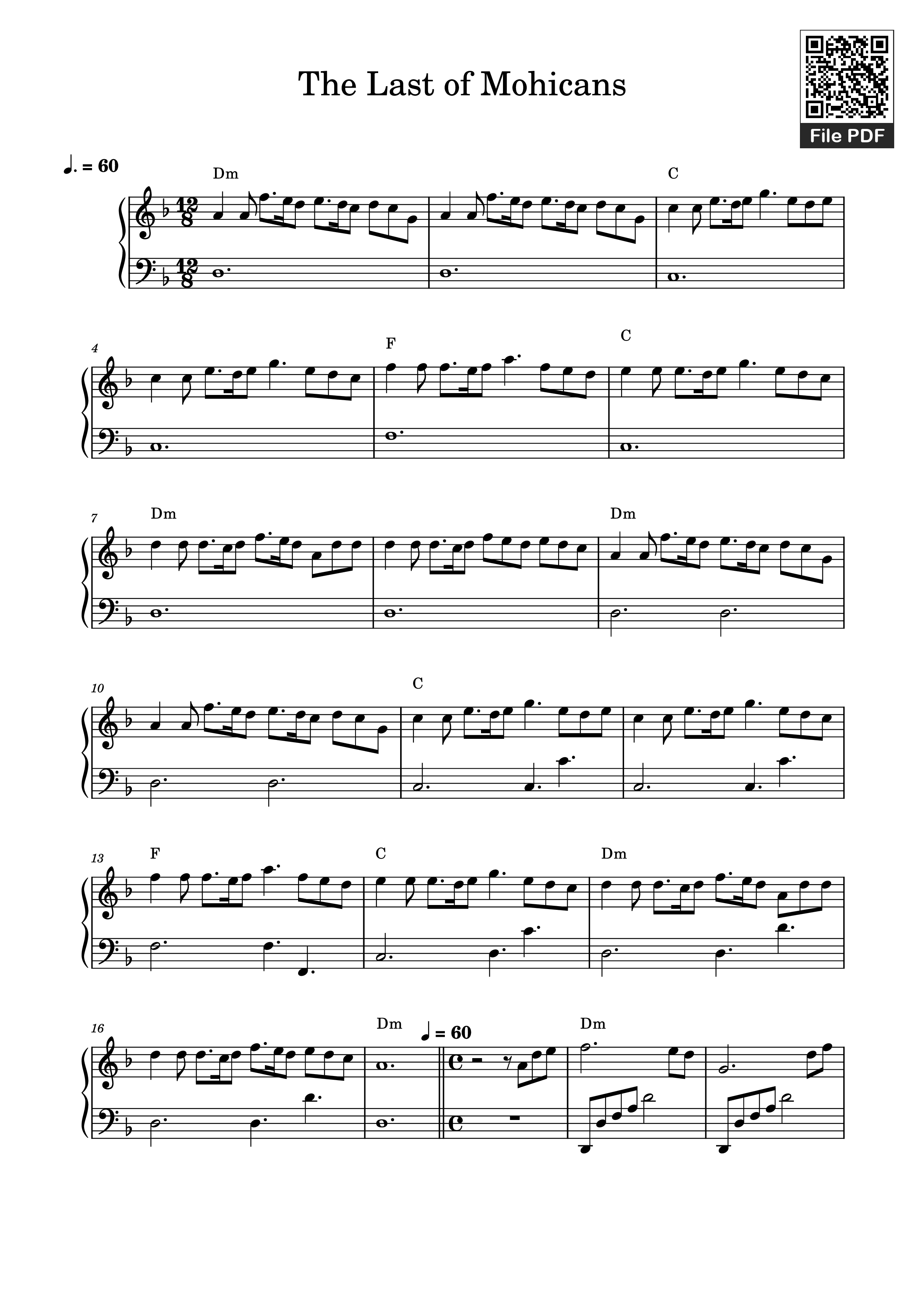 Page 1 of the piano sheet music PDF Piano – The Last of Mohicans Piano by Undefined