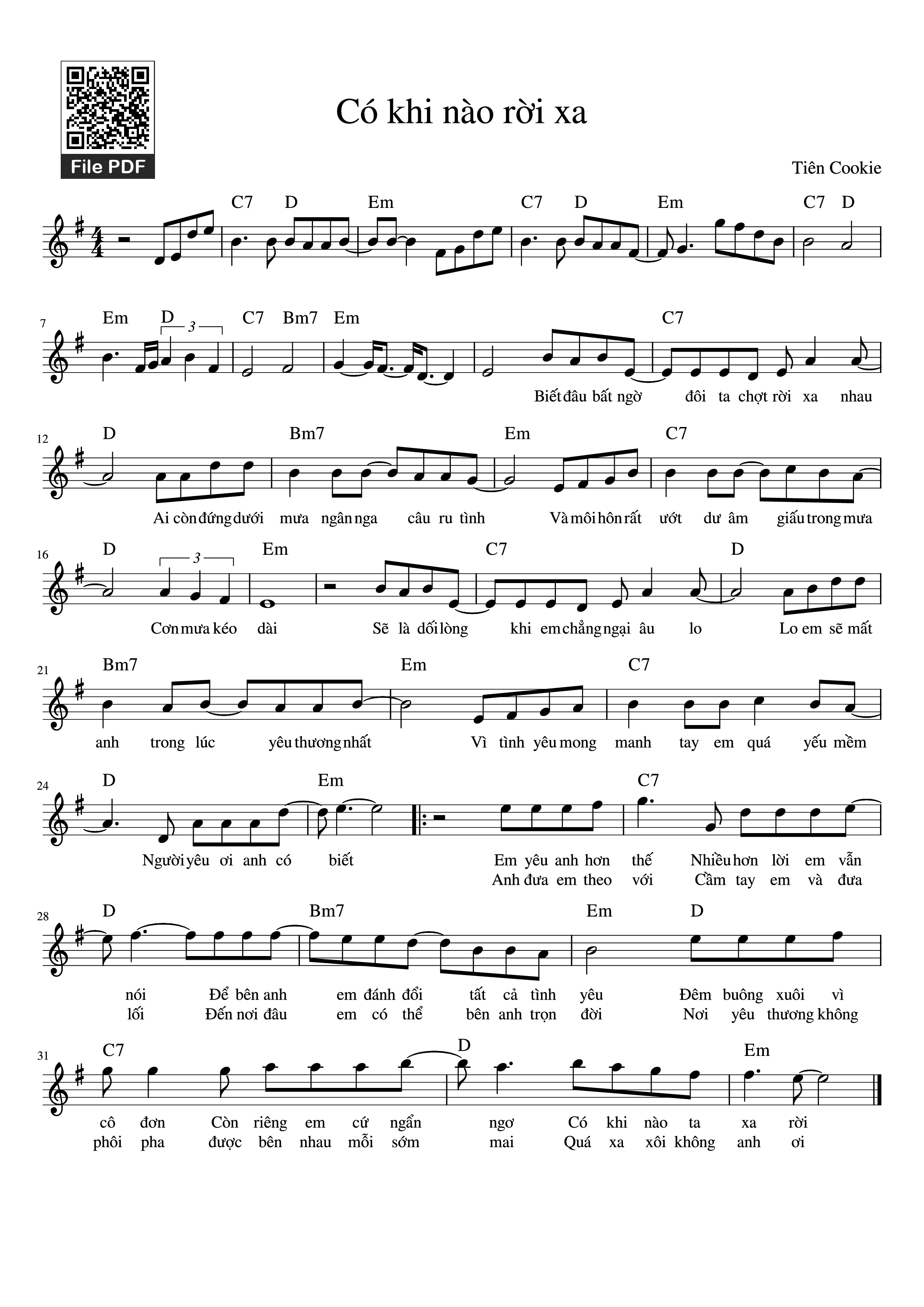 Page 1 of the piano sheet music PDF – Có khi nào rời xa by Tiên Cookie