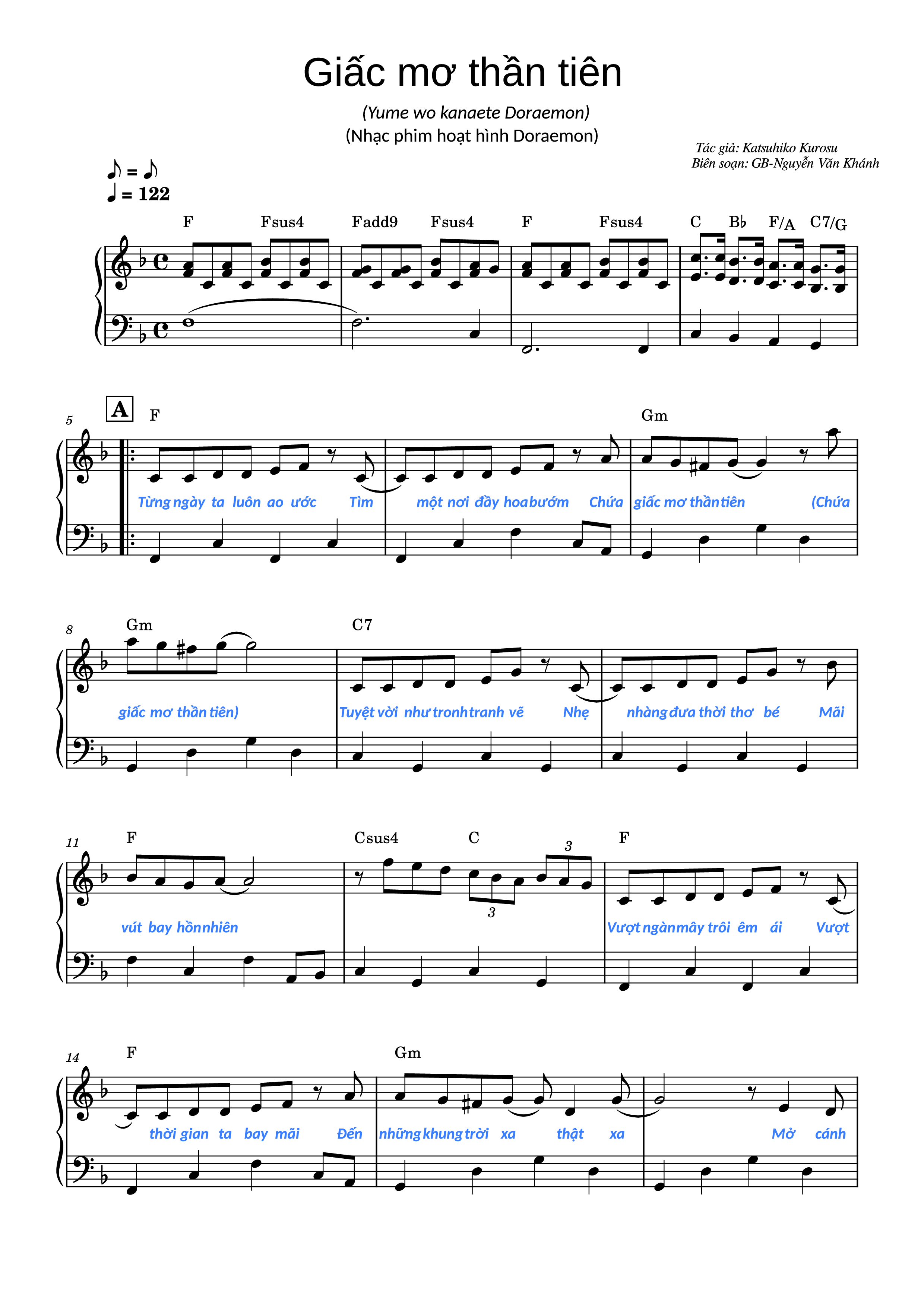 Page 1 of the piano sheet music PDF Piano – Giấc Mơ Thần Tiên (Doraemon OST) Piano by Katsuhiko Kurosu