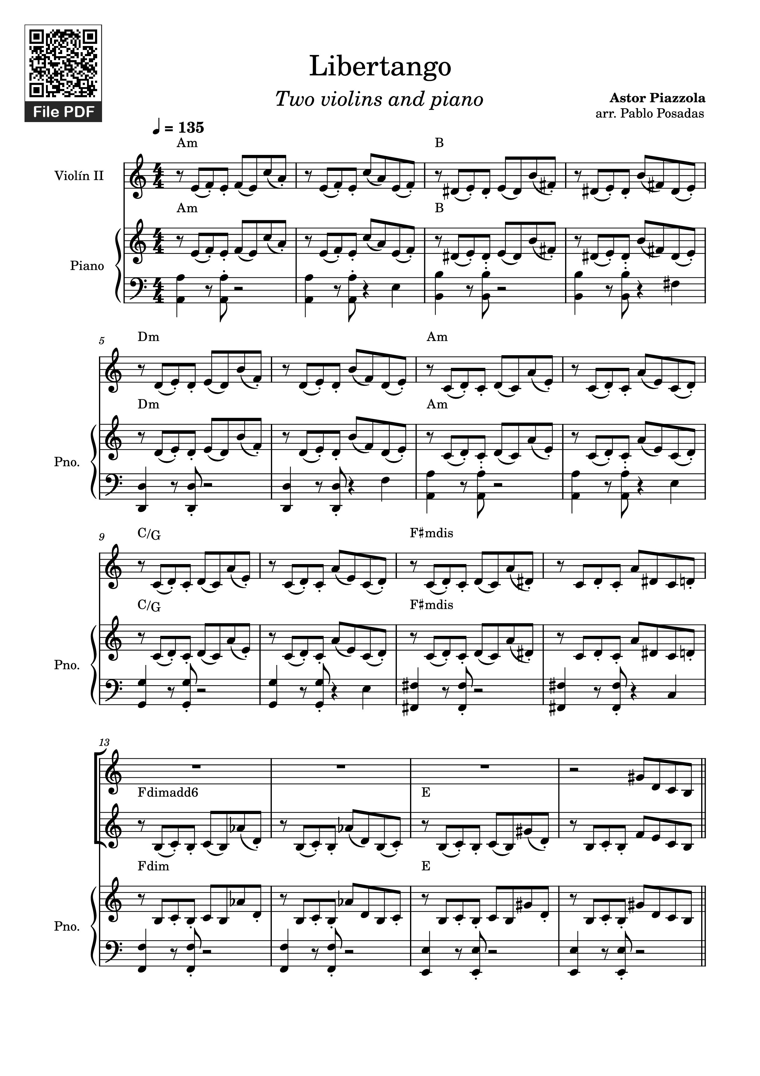 Page 1 of the piano sheet music PDF Piano – Libertango Piano vs 2 violins by Astor Piazzola