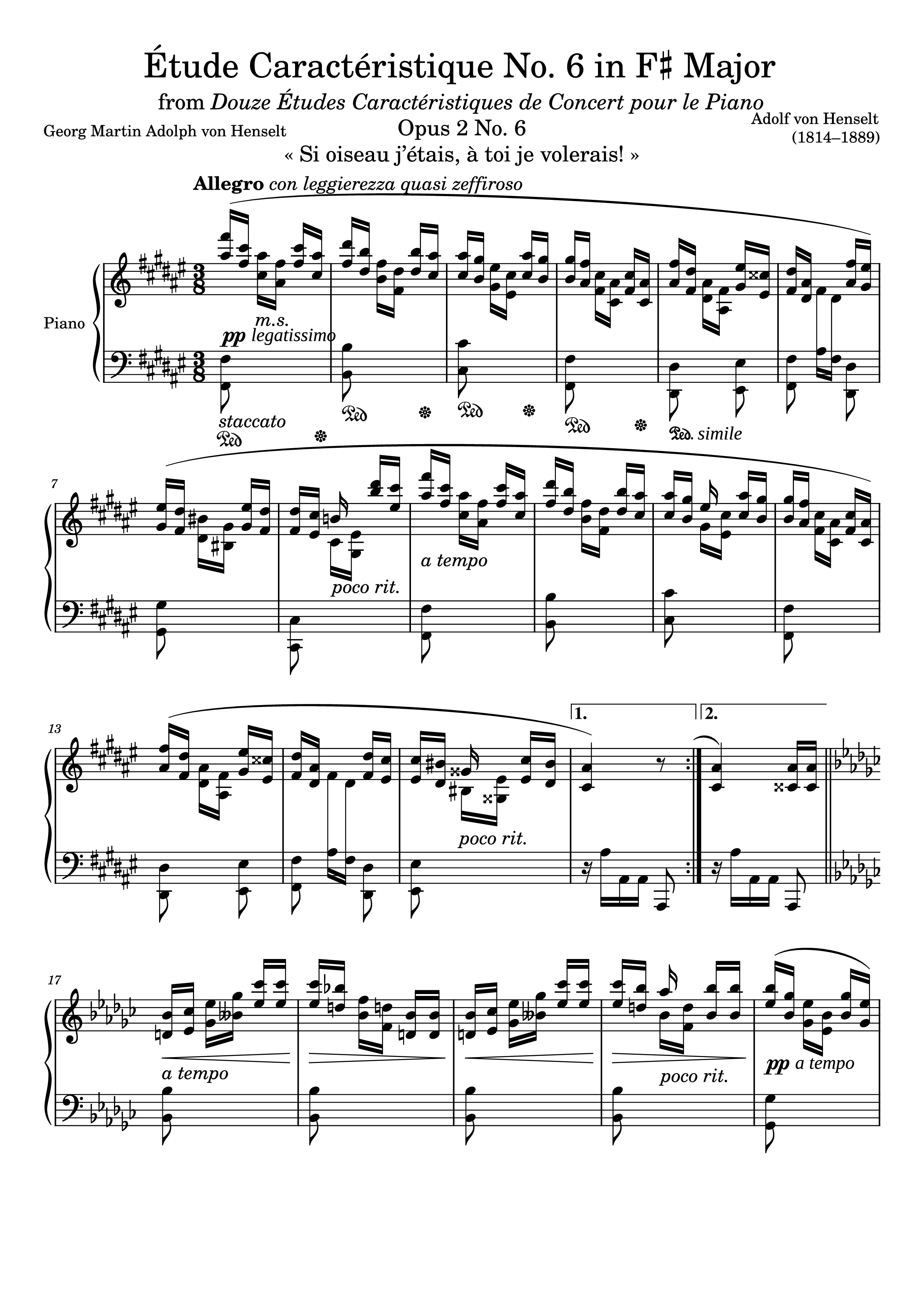 Page 1 of the piano sheet music PDF Piano – Étude Caractéristique No. 6 in F♯ Major by Adolf von Henselt