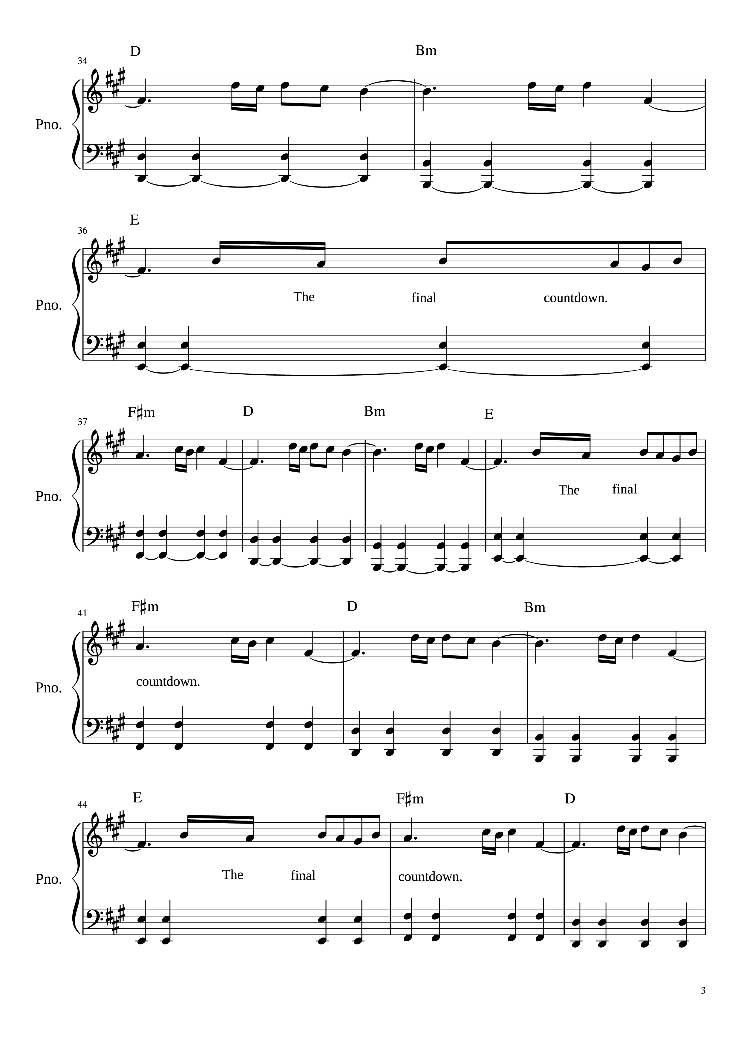 Page 3 of the piano sheet music PDF Piano – The Final Countdown Piano by ARRANGED BY MICHAEL FENU EUROPE