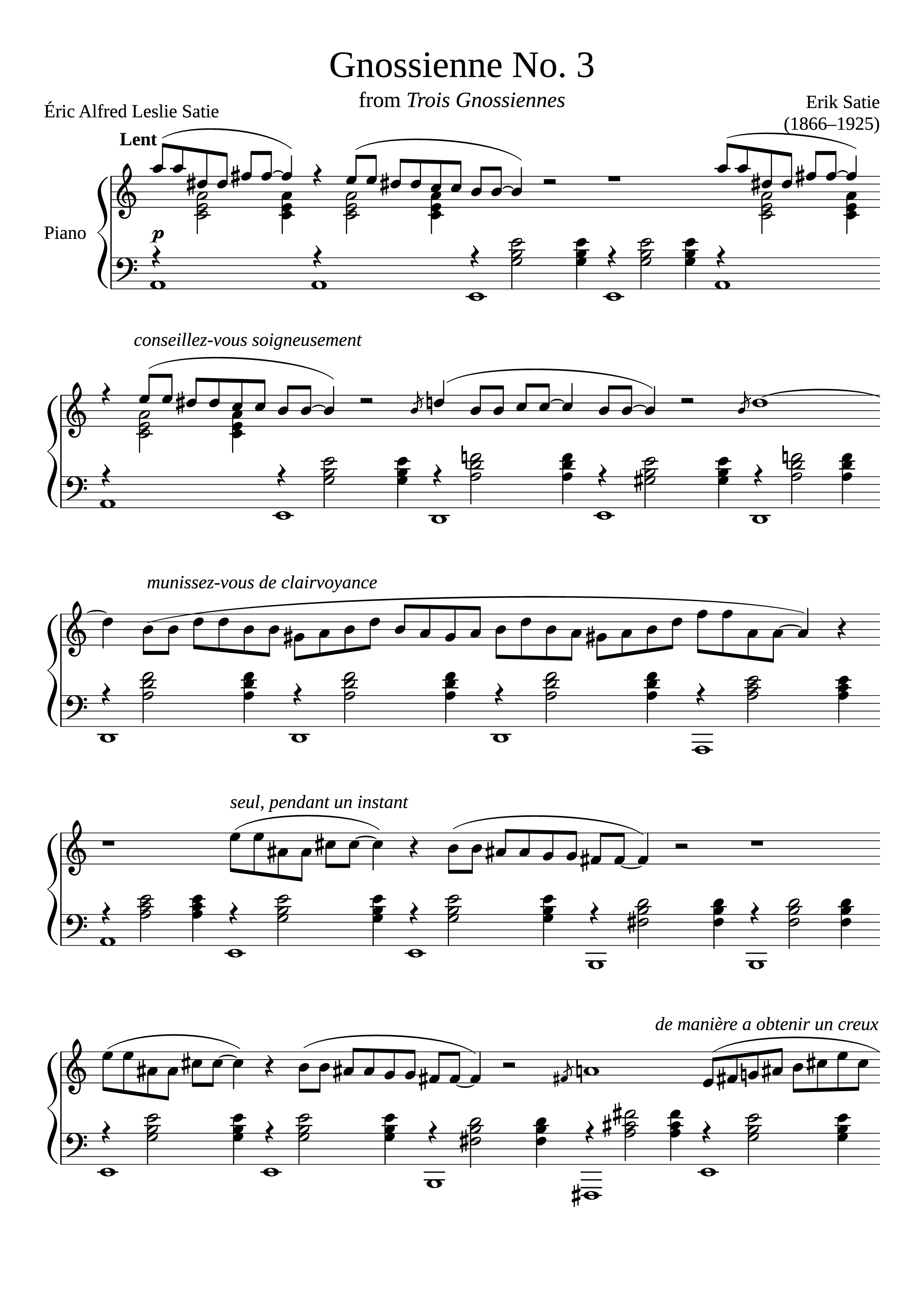 Page 1 of the piano sheet music PDF Piano – Gnossienne No. 3 by Erik Satie