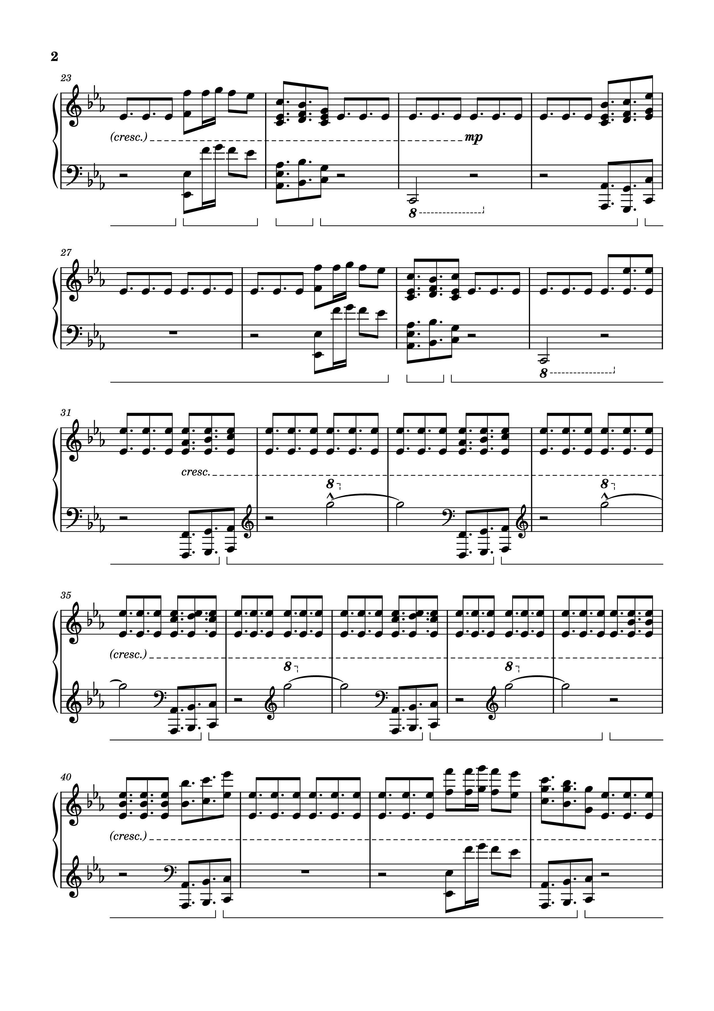 Page 2 of the piano sheet music PDF Piano – EUPHORIA Piano by Tony Ann