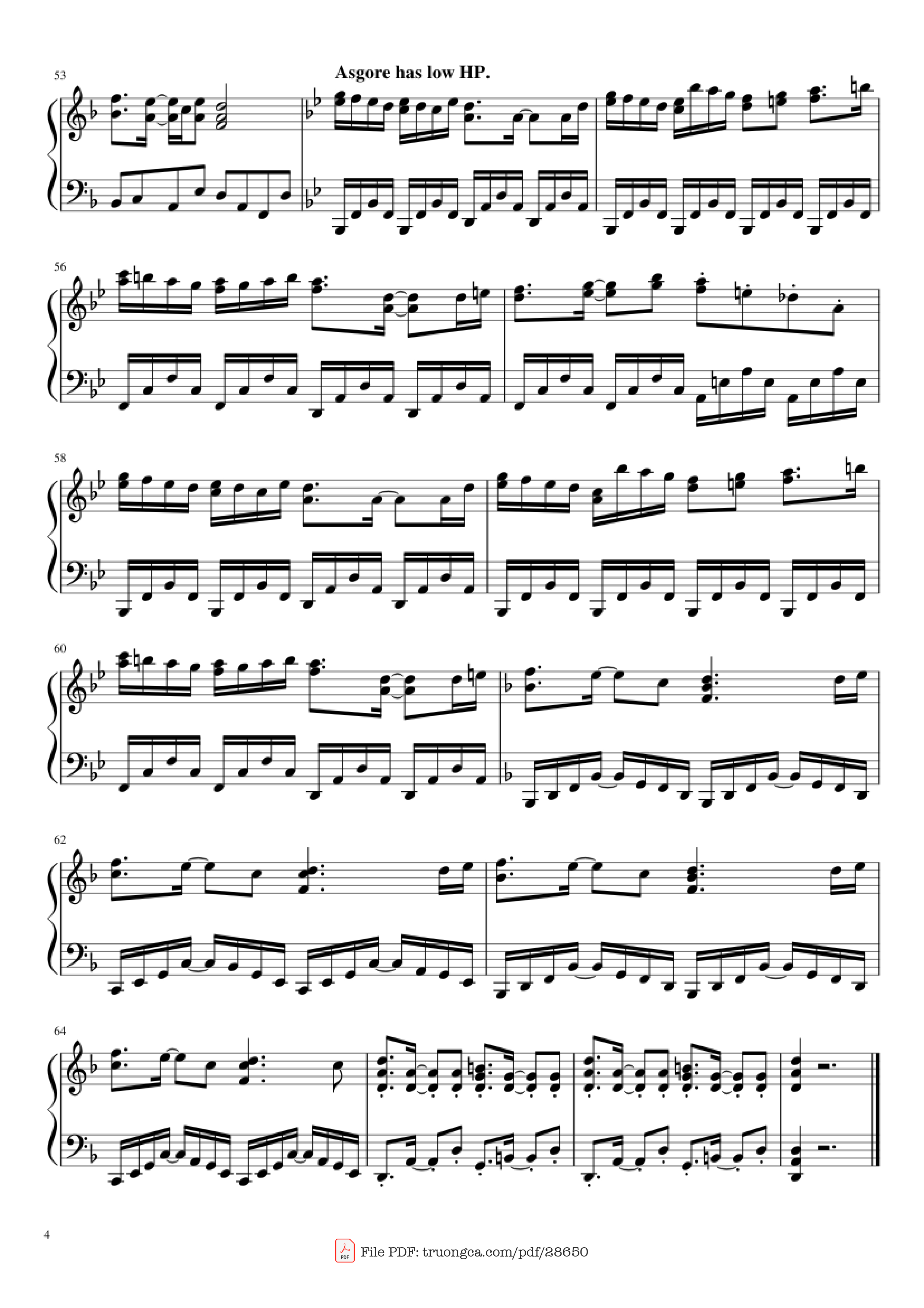 Page 4 of the piano sheet music PDF Piano – Bergentrückung & ASGORE Piano by Toby Fox