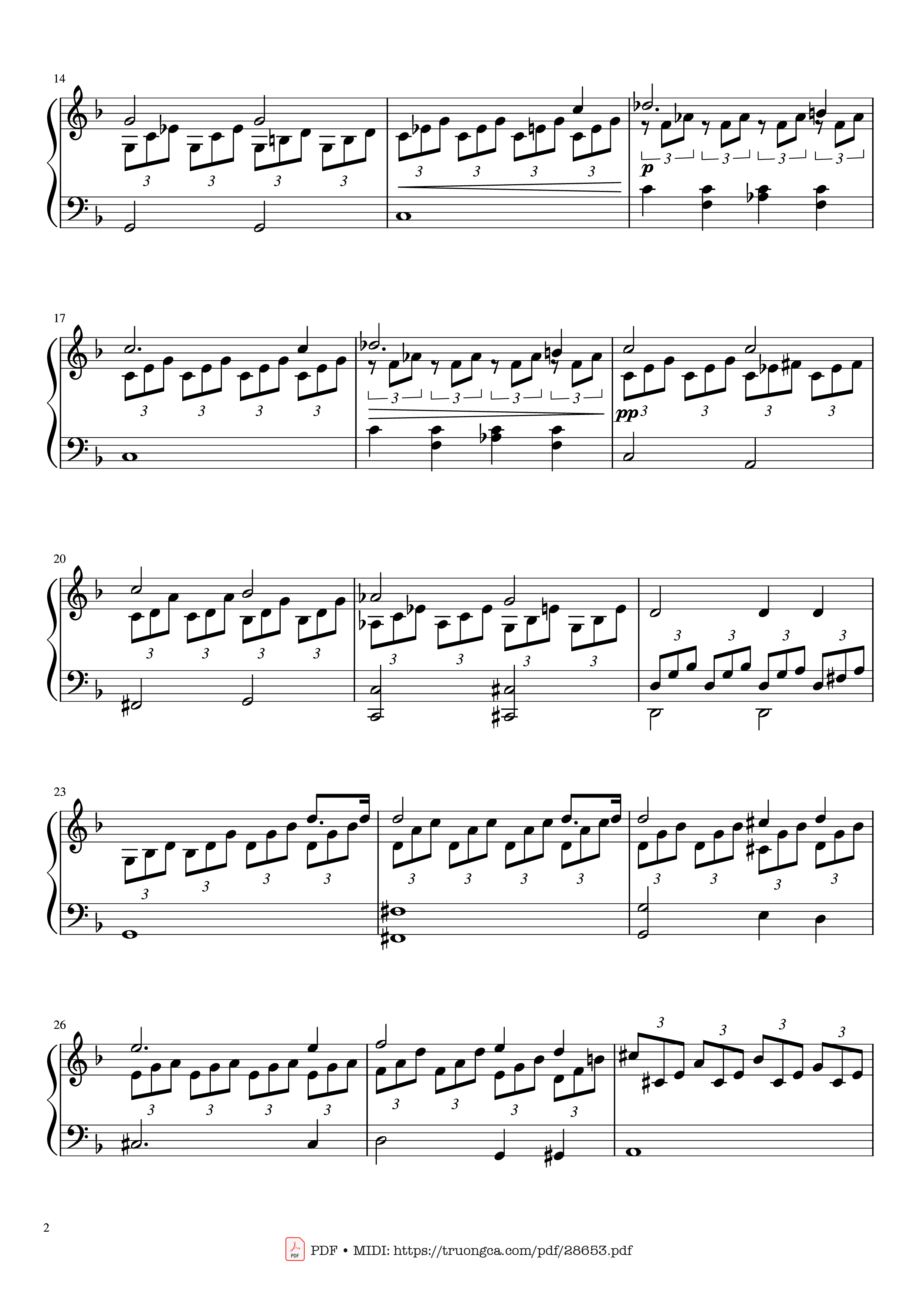 Page 2 of the piano sheet music PDF Piano – Moonlight Sonata 1st Movement Piano (Easy) by Ludwig Van Beethoven