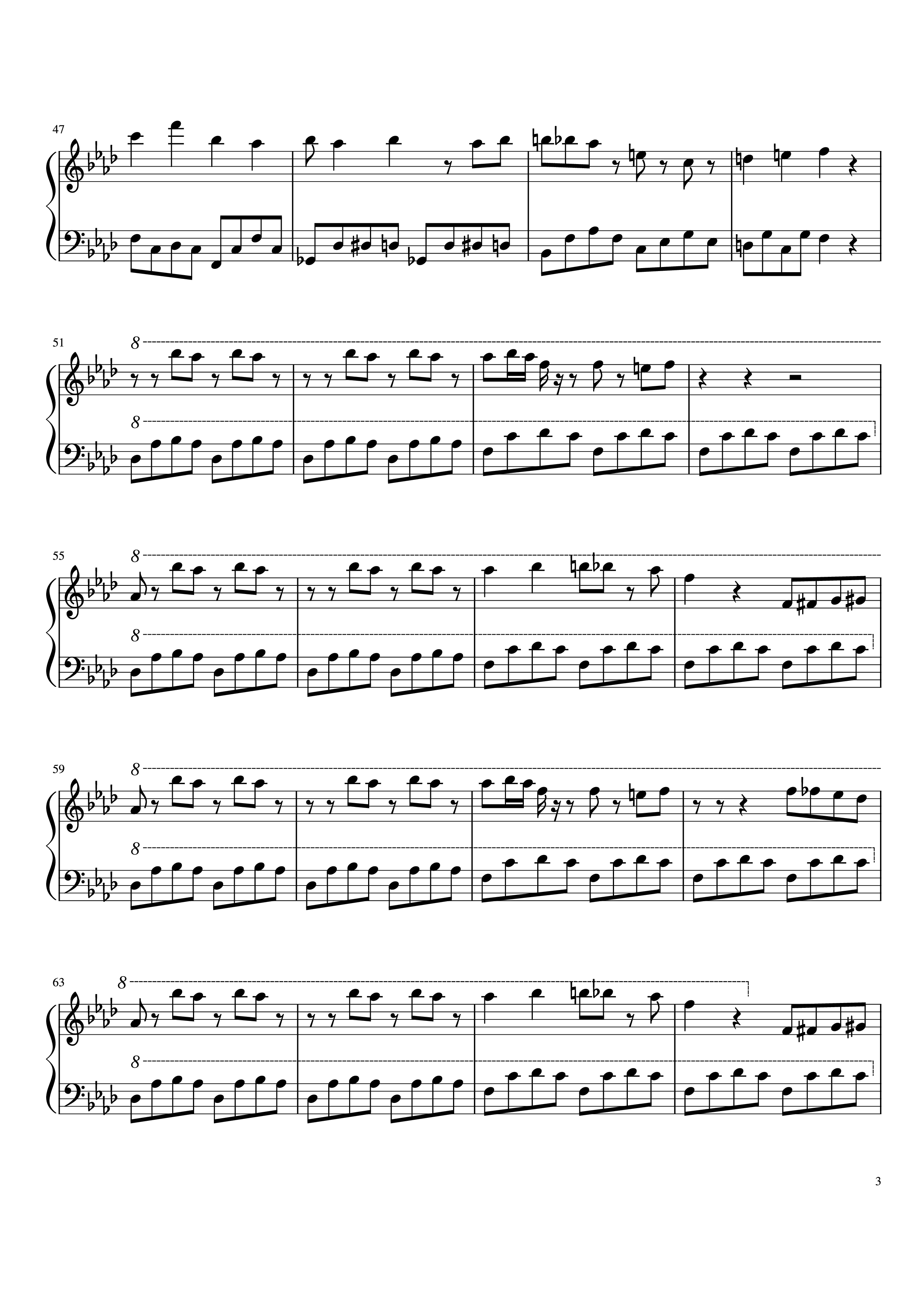 Page 3 of the piano sheet music PDF Piano – Spider Dance Piano by Toby Fox