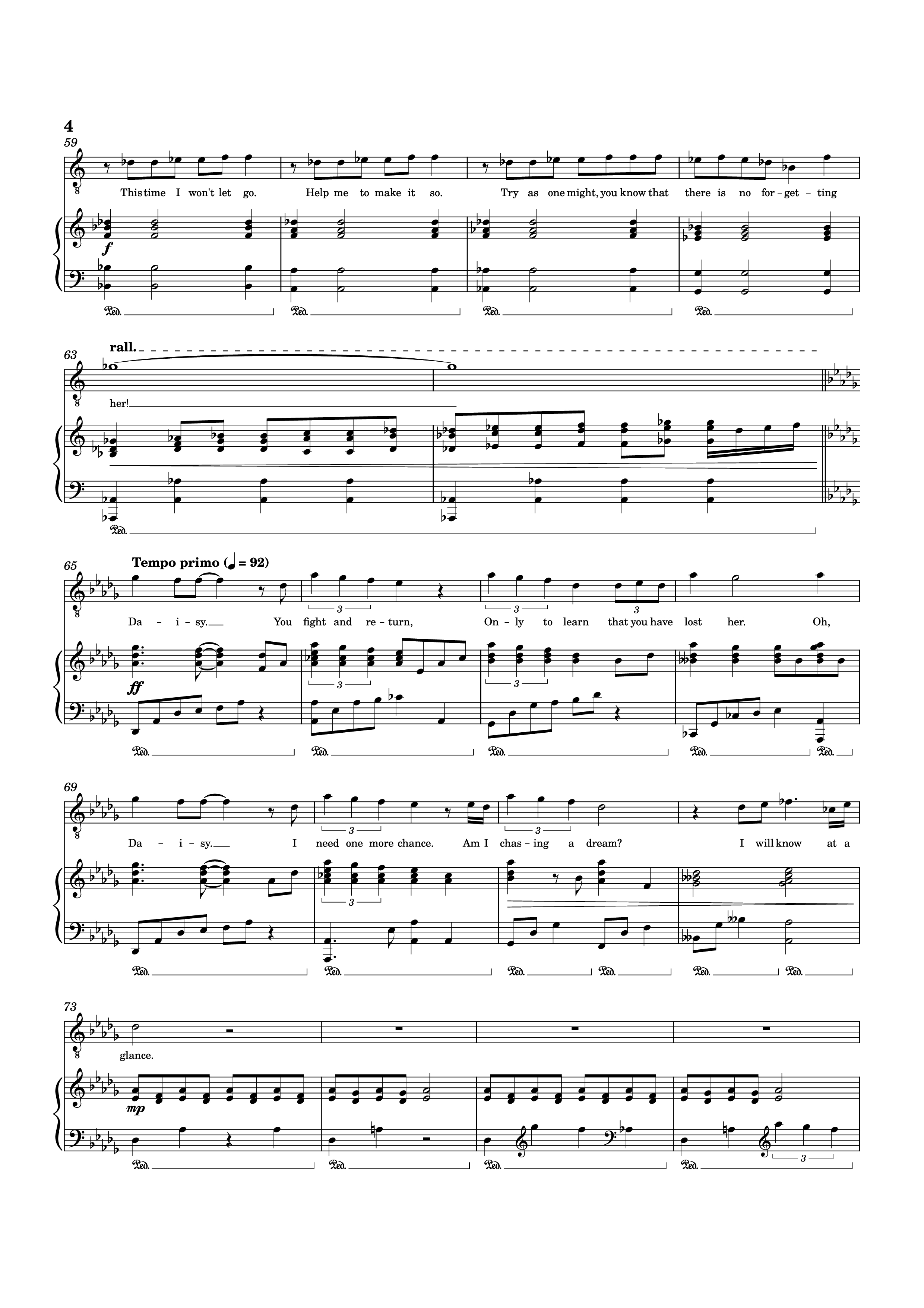 Page 4 of the piano sheet music PDF Piano – For Her Piano by Music and Lyrics by