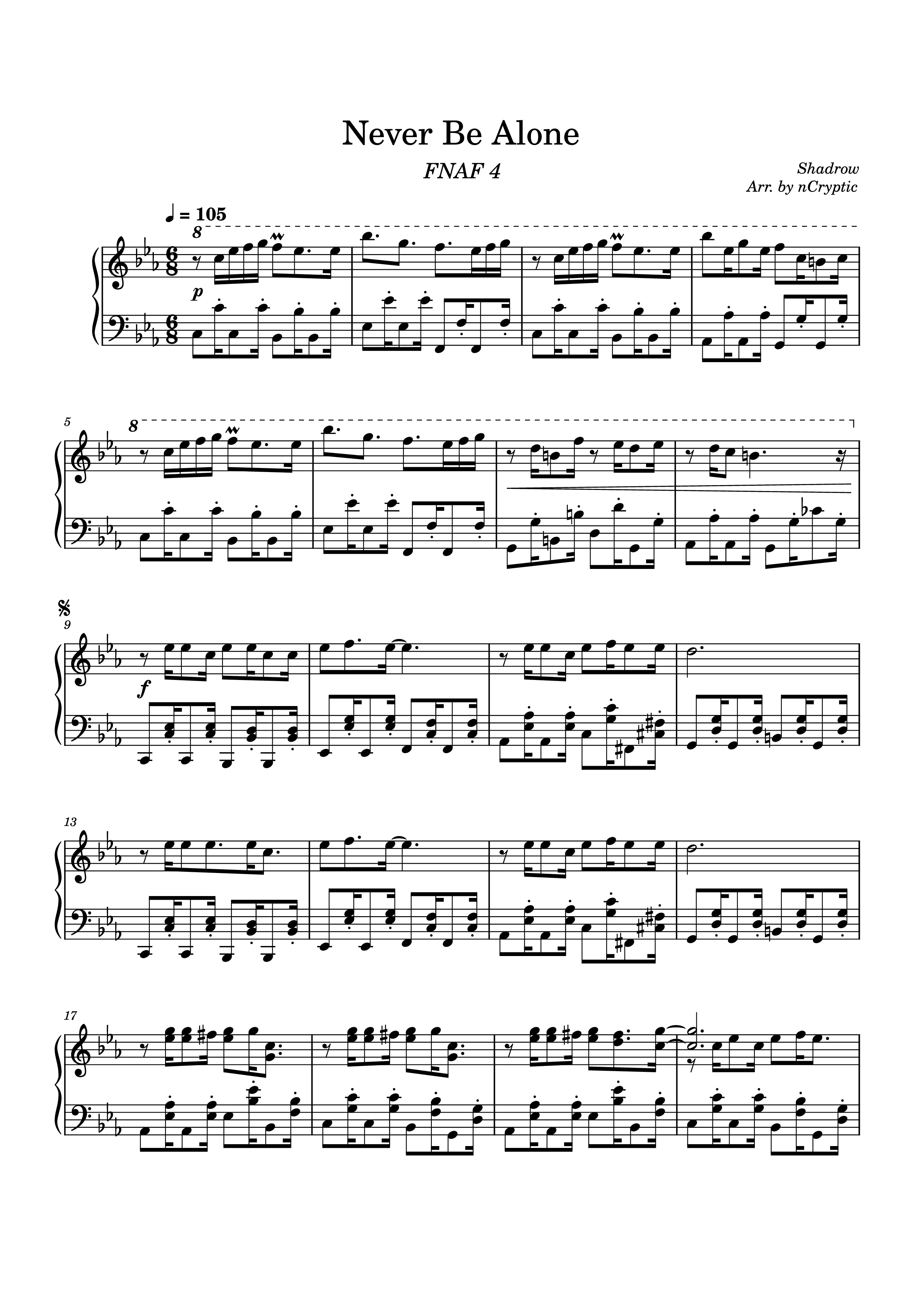 Page 1 of the piano sheet music PDF Piano – Never Be Alone Piano by Shadrow