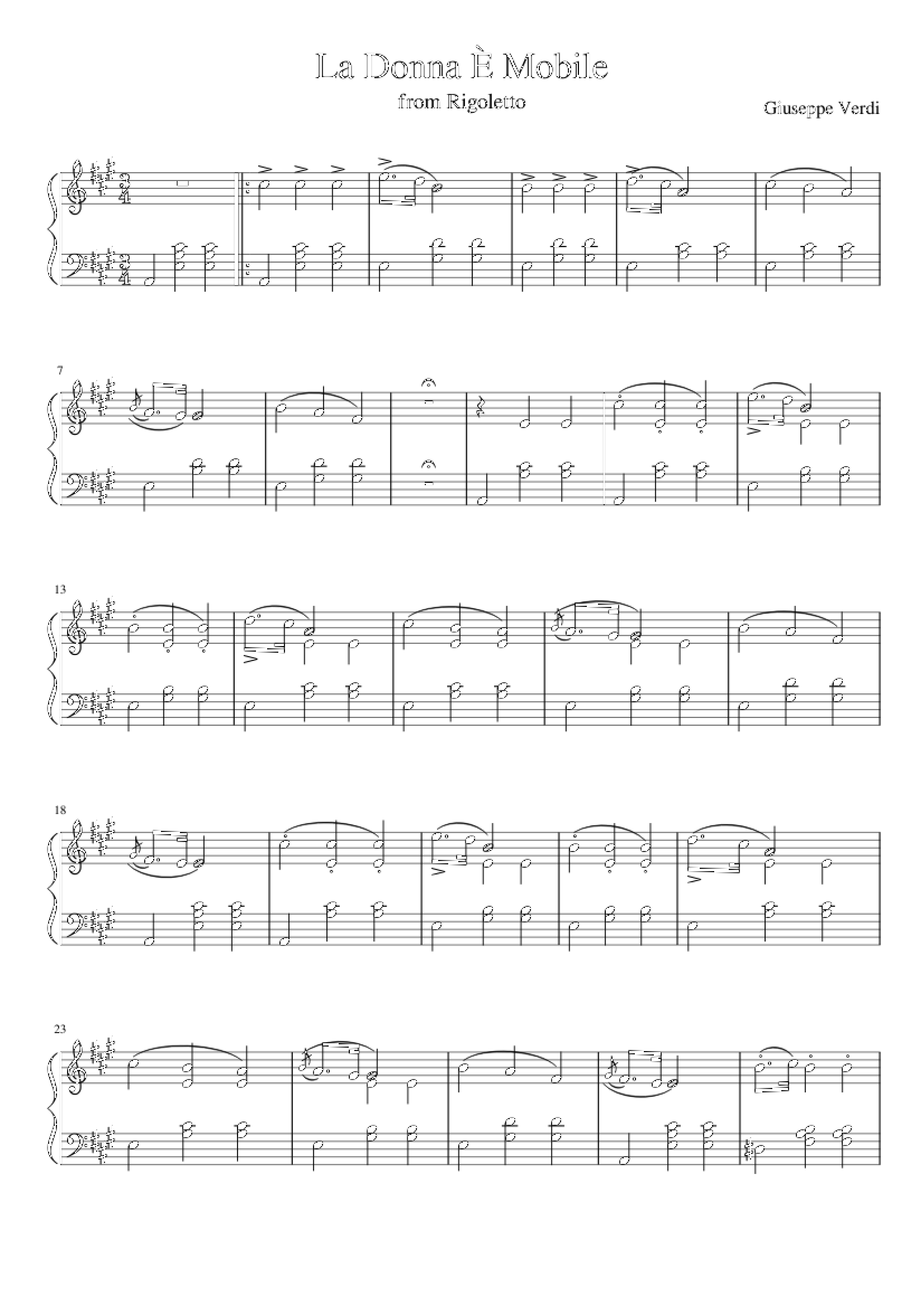Page 1 of the piano sheet music PDF Piano – La Donna È Mobile Piano by Giuseppe Verdi
