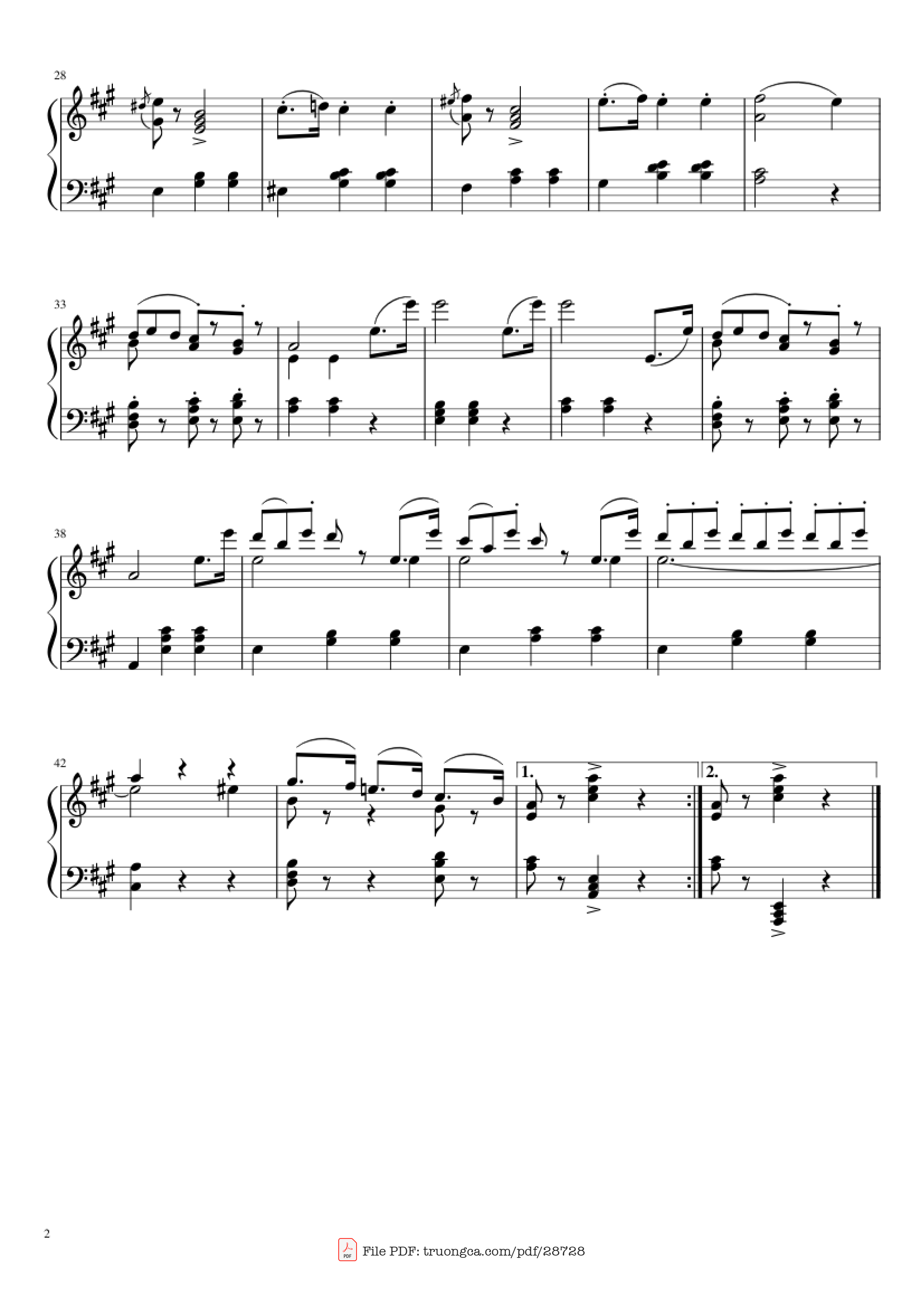 Page 2 of the piano sheet music PDF Piano – La Donna È Mobile Piano by Giuseppe Verdi