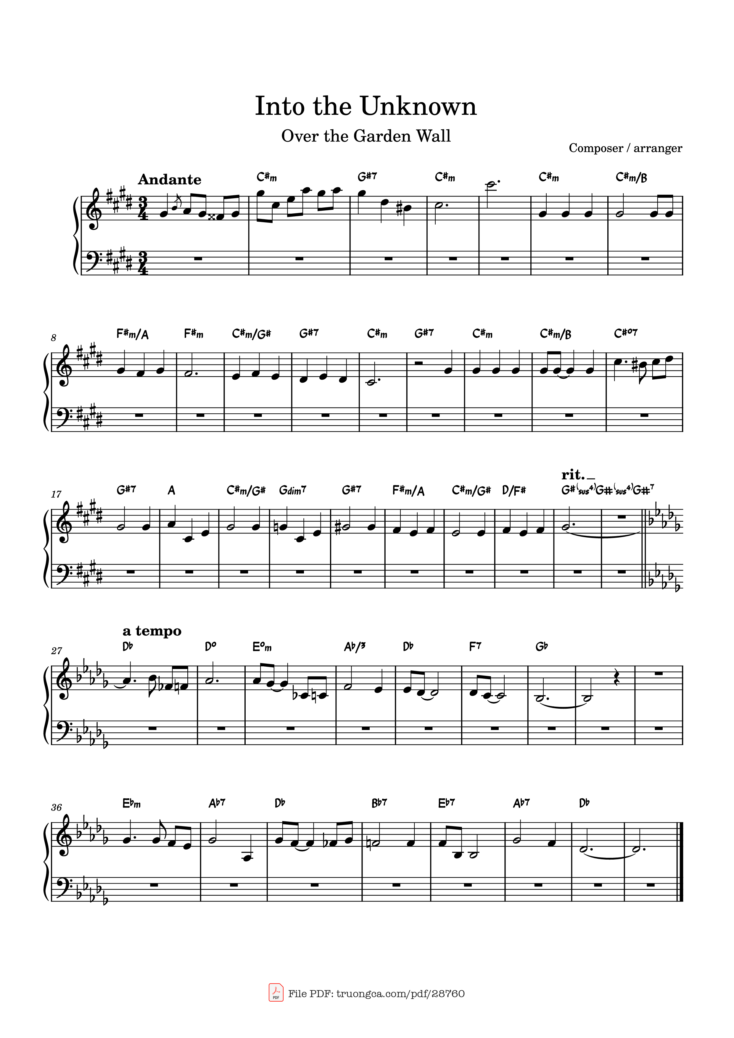 Page 1 of the piano sheet music PDF Piano – Into the Unknown Piano by Composer / arranger
