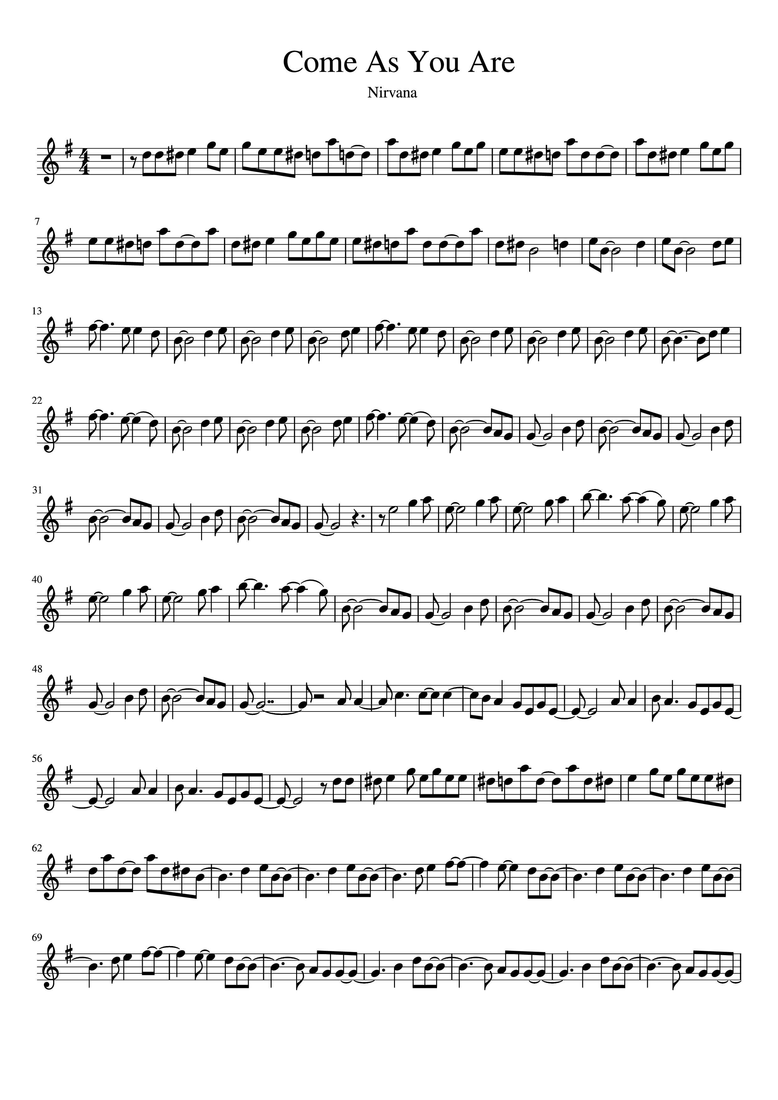 Page 1 of the piano sheet music PDF Piano – Come As You Are Piano by Nirvana