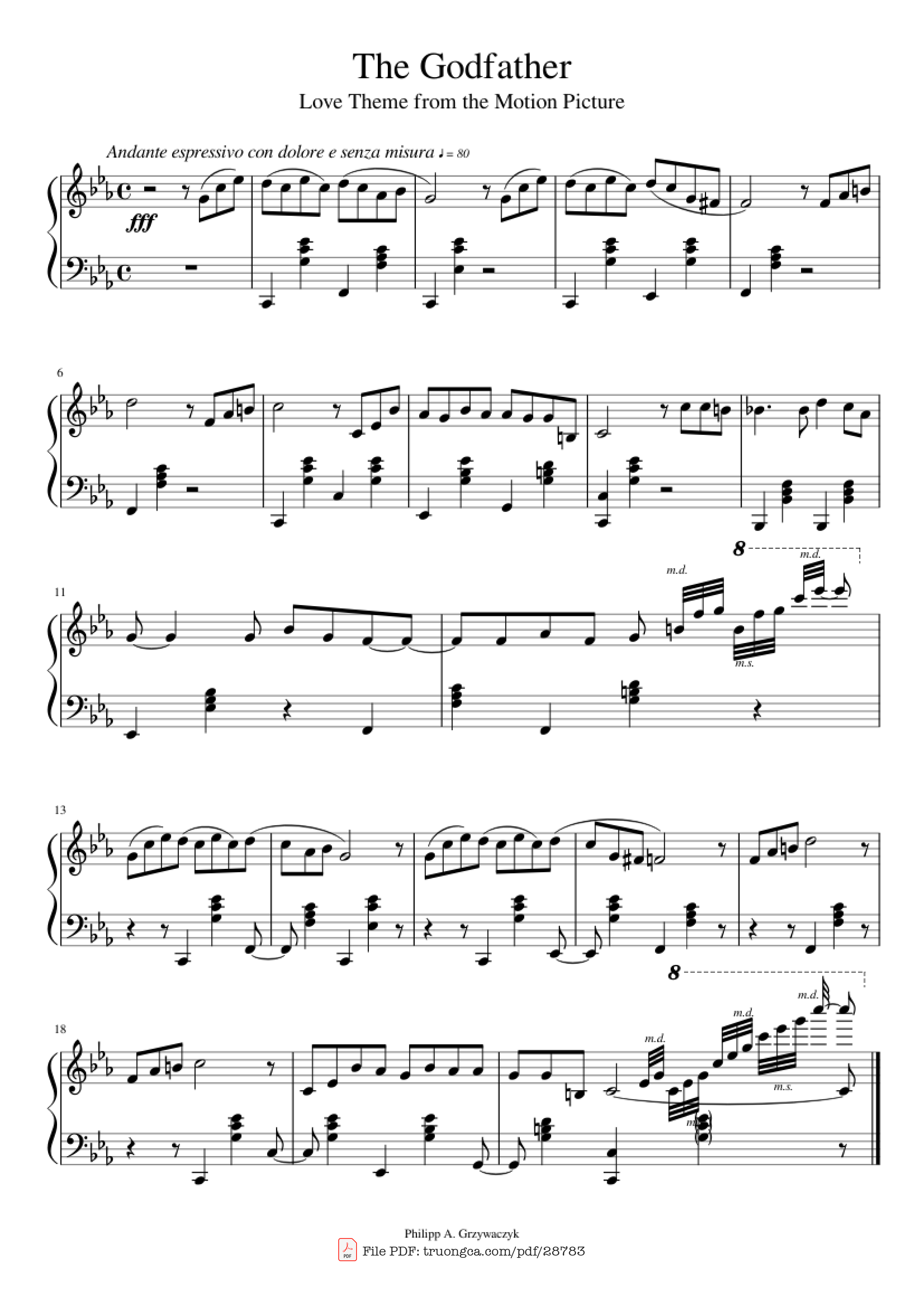 Page 1 of the piano sheet music PDF Piano – The Godfather Piano by Nino Rota