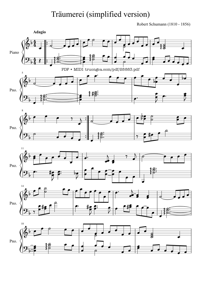 Page 1 of the piano sheet music PDF Piano – Traumerei Kinderszenen Piano (Easy) by Robert Schumann
