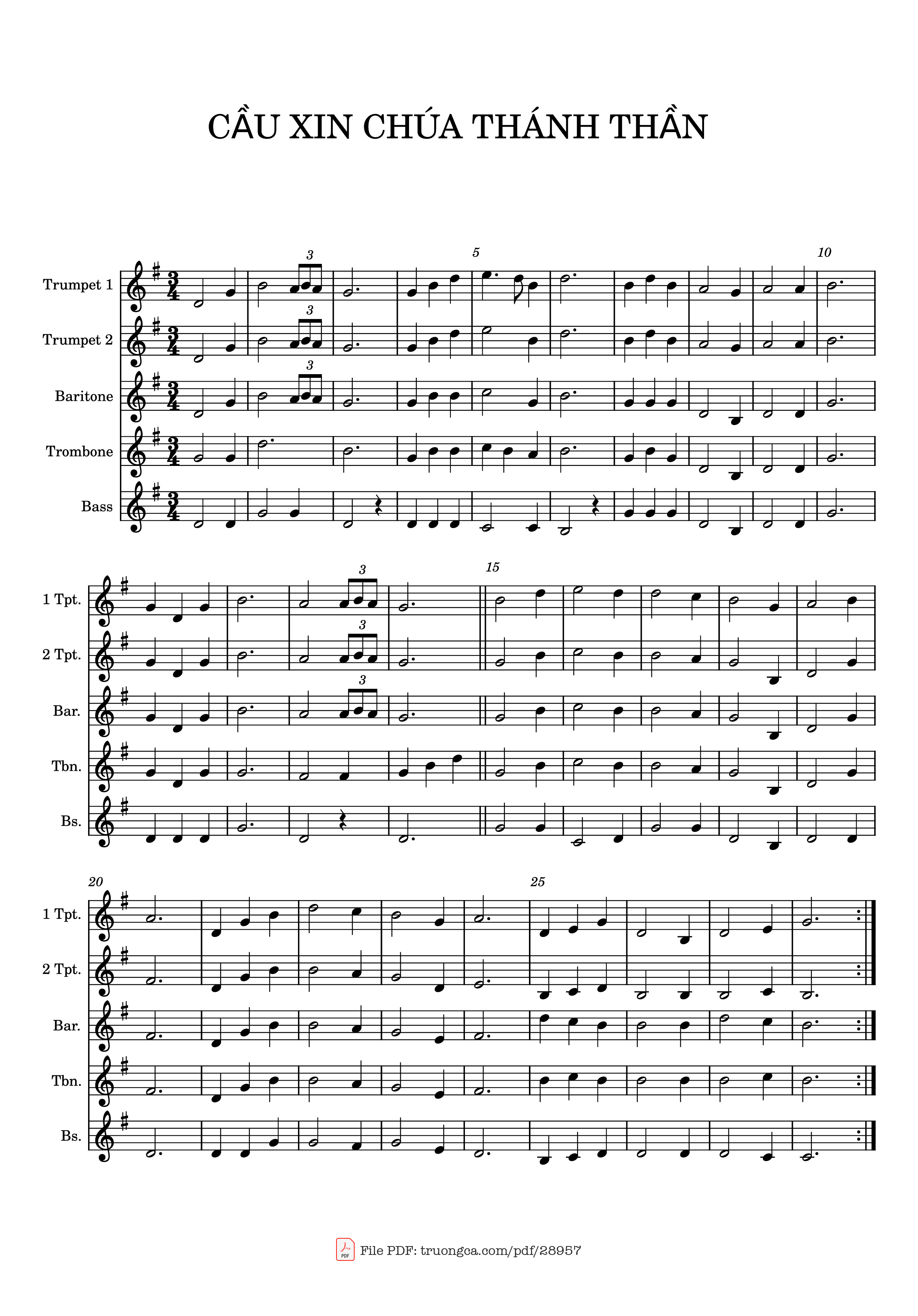 Page 1 of the piano sheet music PDF Guitar Tab – Cầu Xin Chúa Thánh Thần sheet kèn Trumpet by Phương Linh
