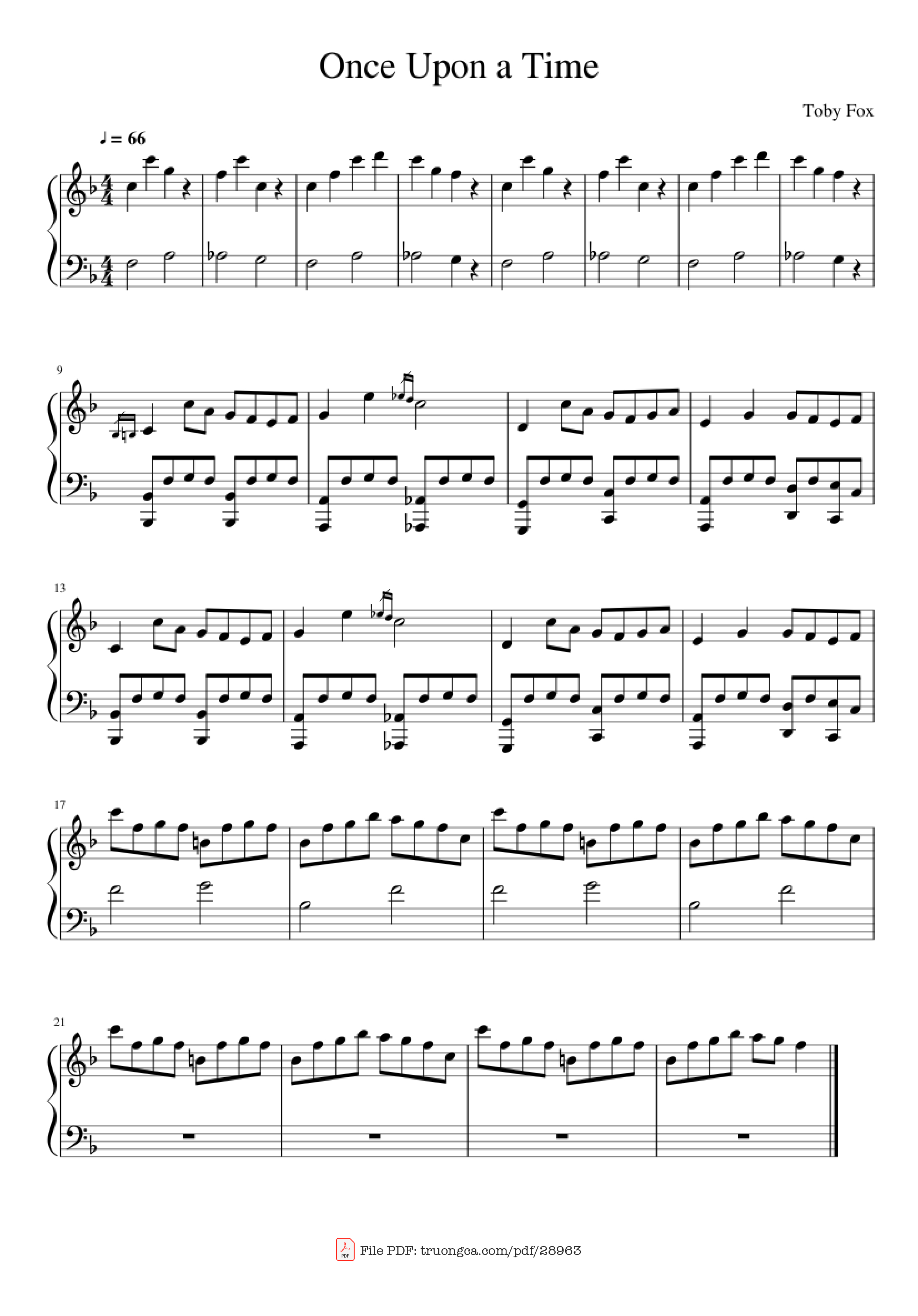 Page 1 of the piano sheet music PDF Piano – Once Upon a Time Piano by Toby Fox