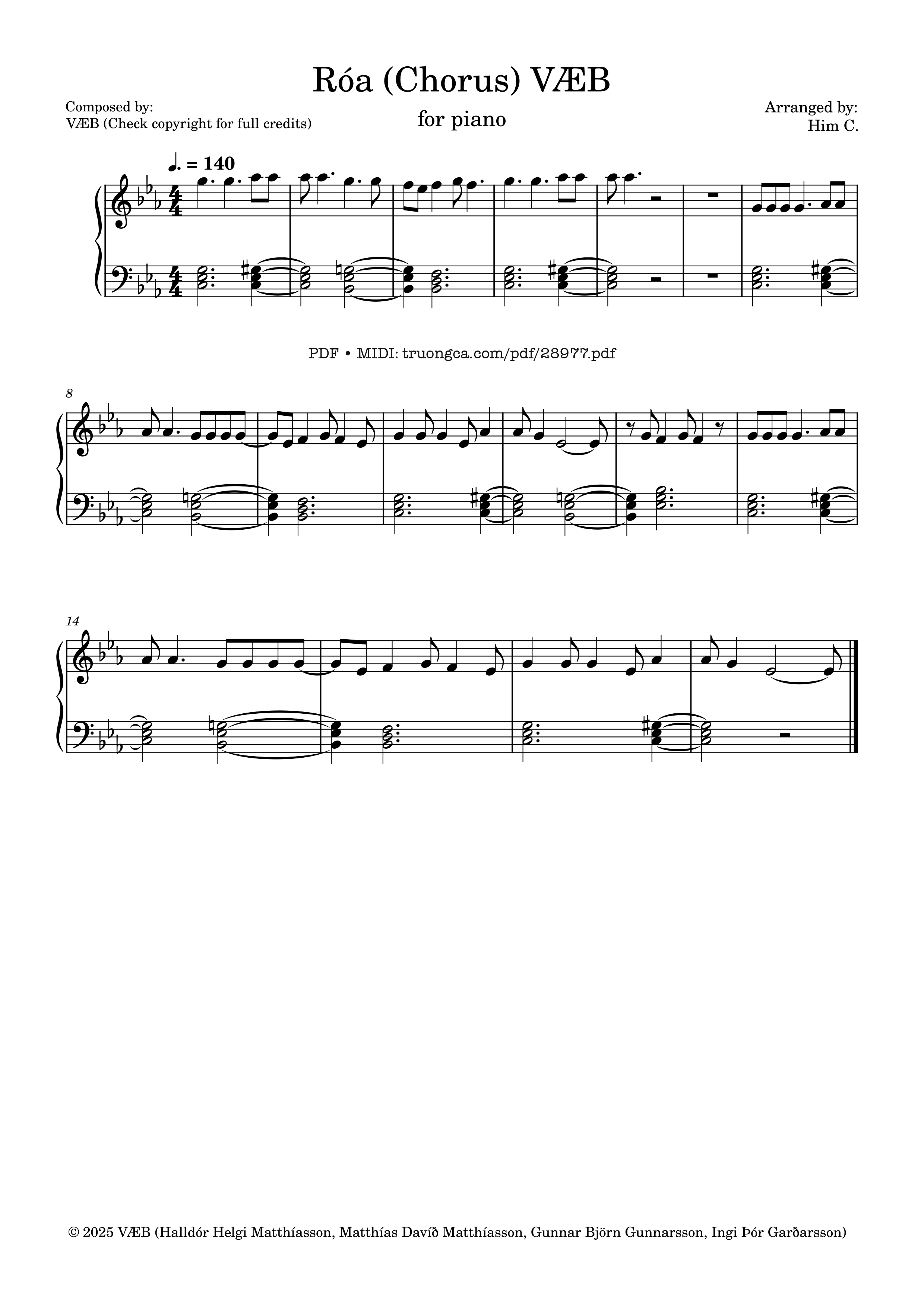 Page 1 of the piano sheet music PDF Piano – Róa (Chorus) VÆB Piano by Væb