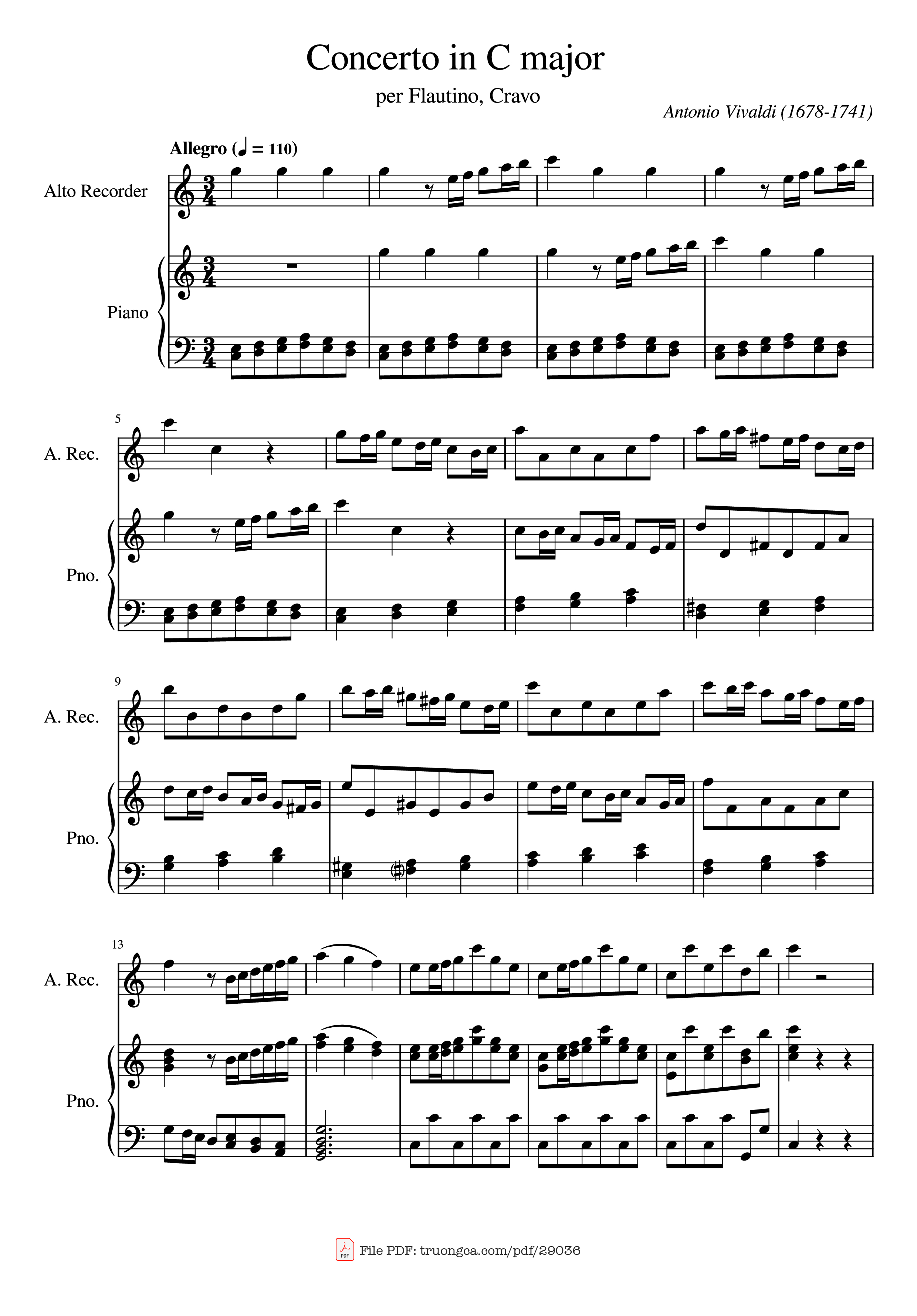 Page 1 of the piano sheet music PDF Piano – Concerto in C major Piano by Antonio Vivaldi (1678-1741
