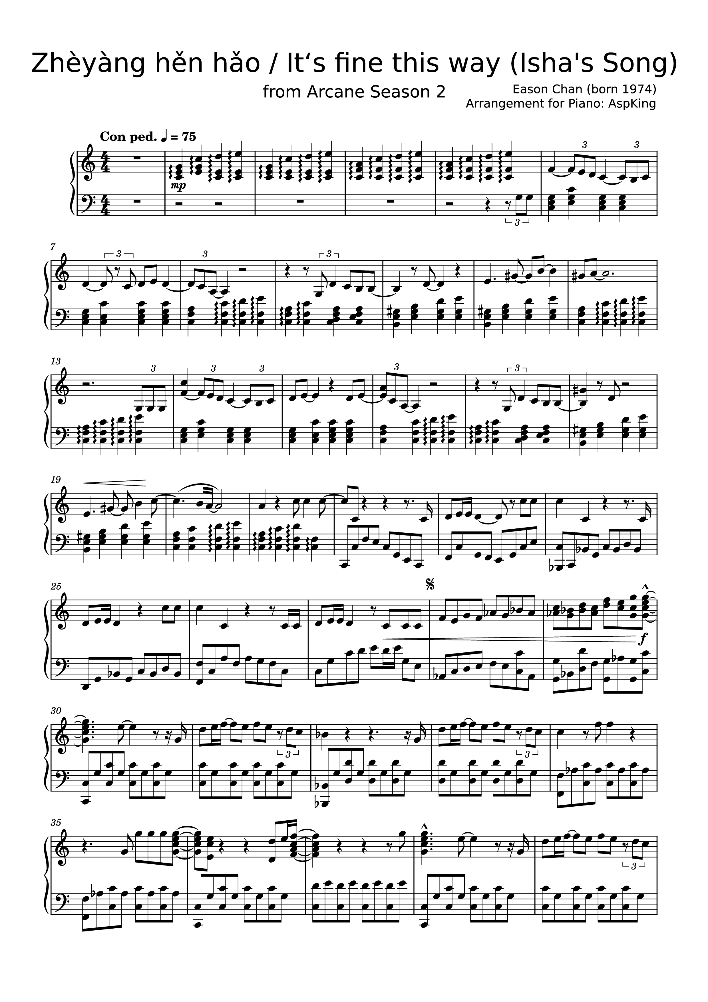 Page 1 of the piano sheet music PDF Piano – Zhèyàng hěn hǎo / It‘s fine this way (Isha