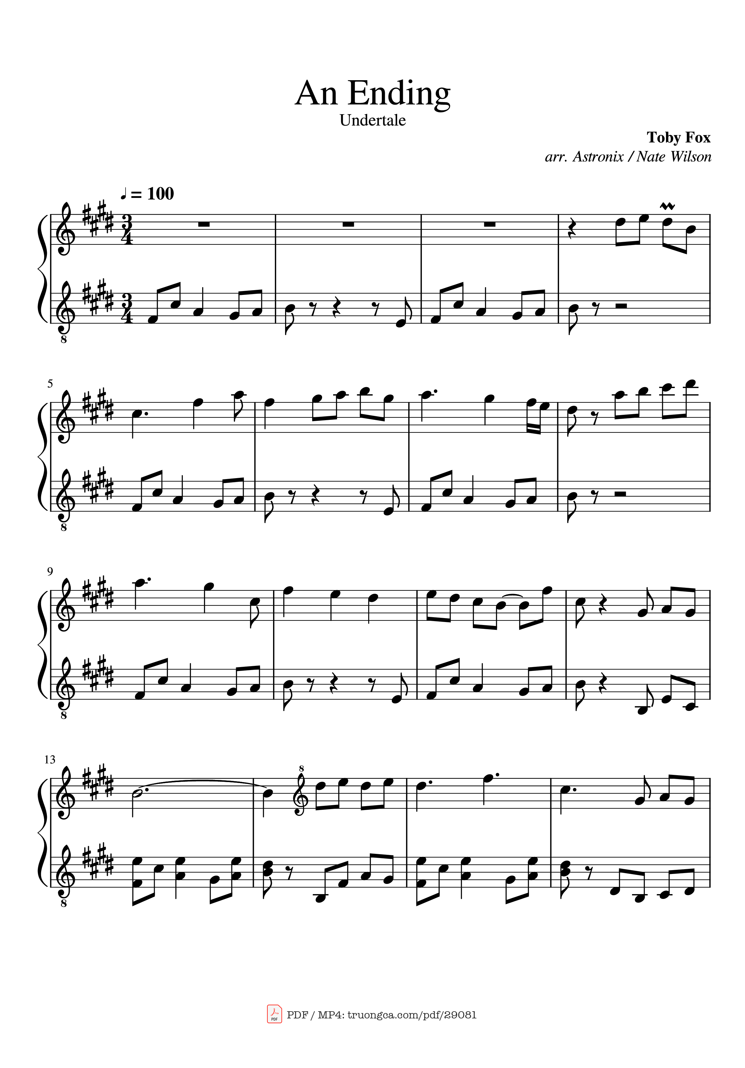 Page 1 of the piano sheet music PDF Piano – An Ending Piano by Toby Fox