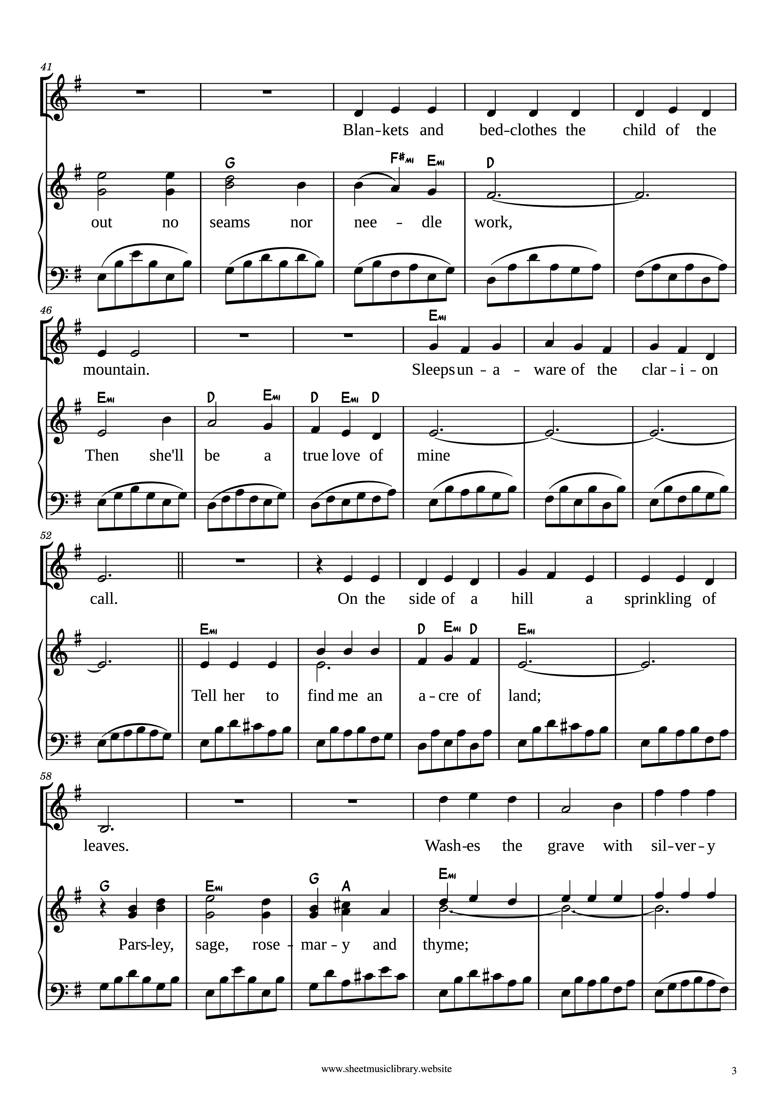 Page 3 of the piano sheet music PDF Piano – Scarborough Fair/Canticle Piano by Simon and Garfunkel