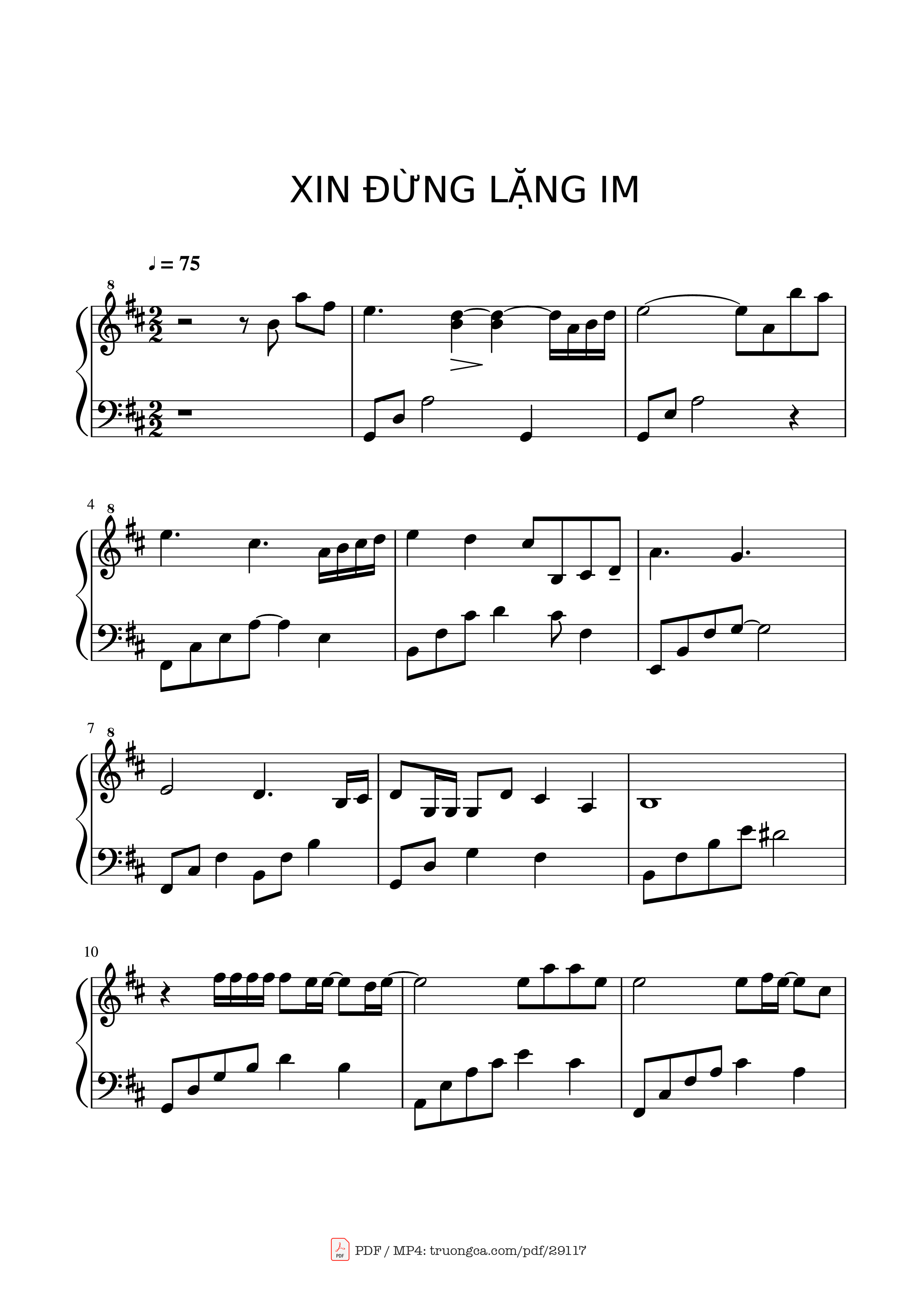 Page 1 of the piano sheet music PDF – Xin Đừng Lặng Im by Soobin Hoàng Sơn