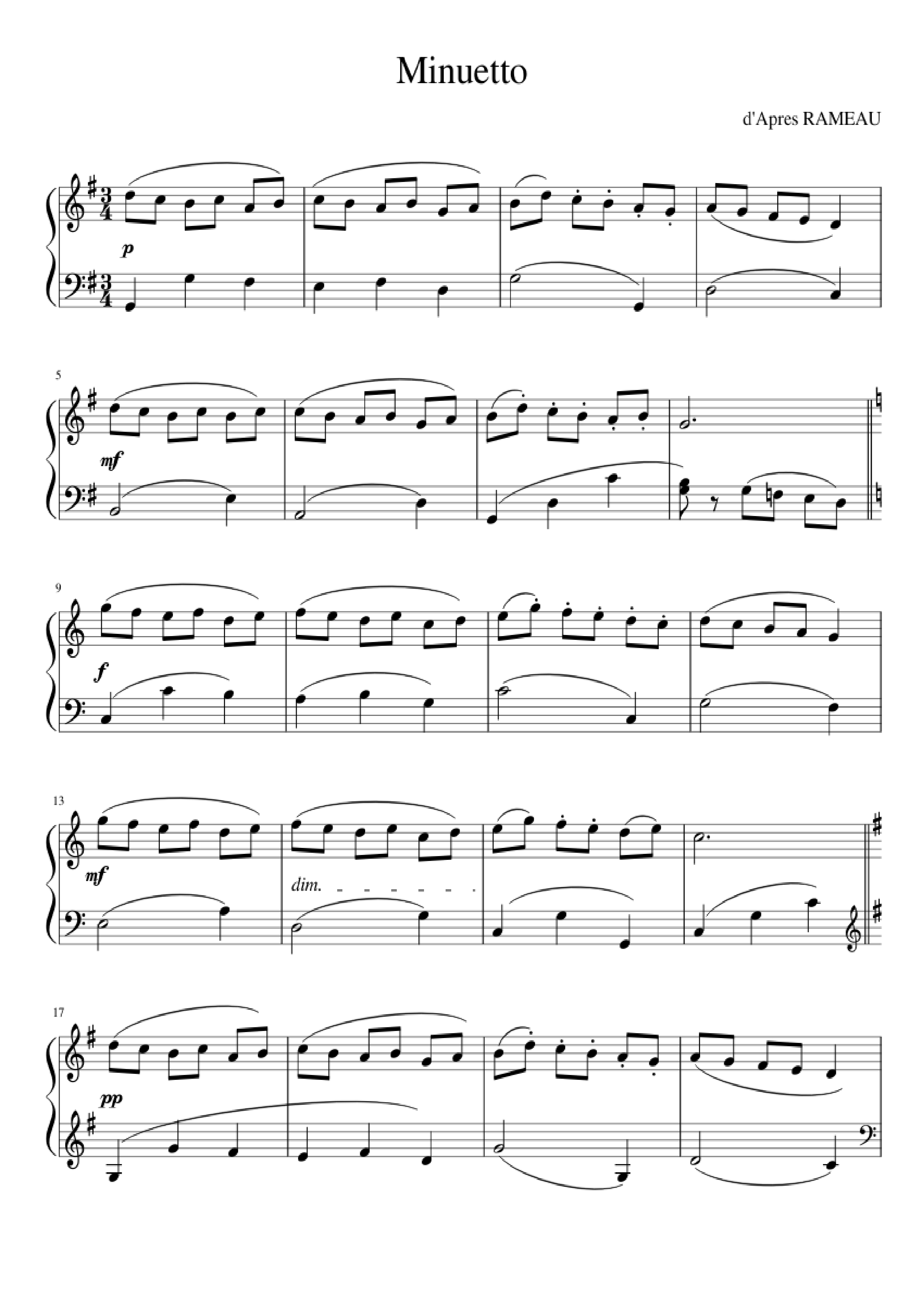 Page 1 of the piano sheet music PDF Piano – Minuetto Piano by Methode Rose