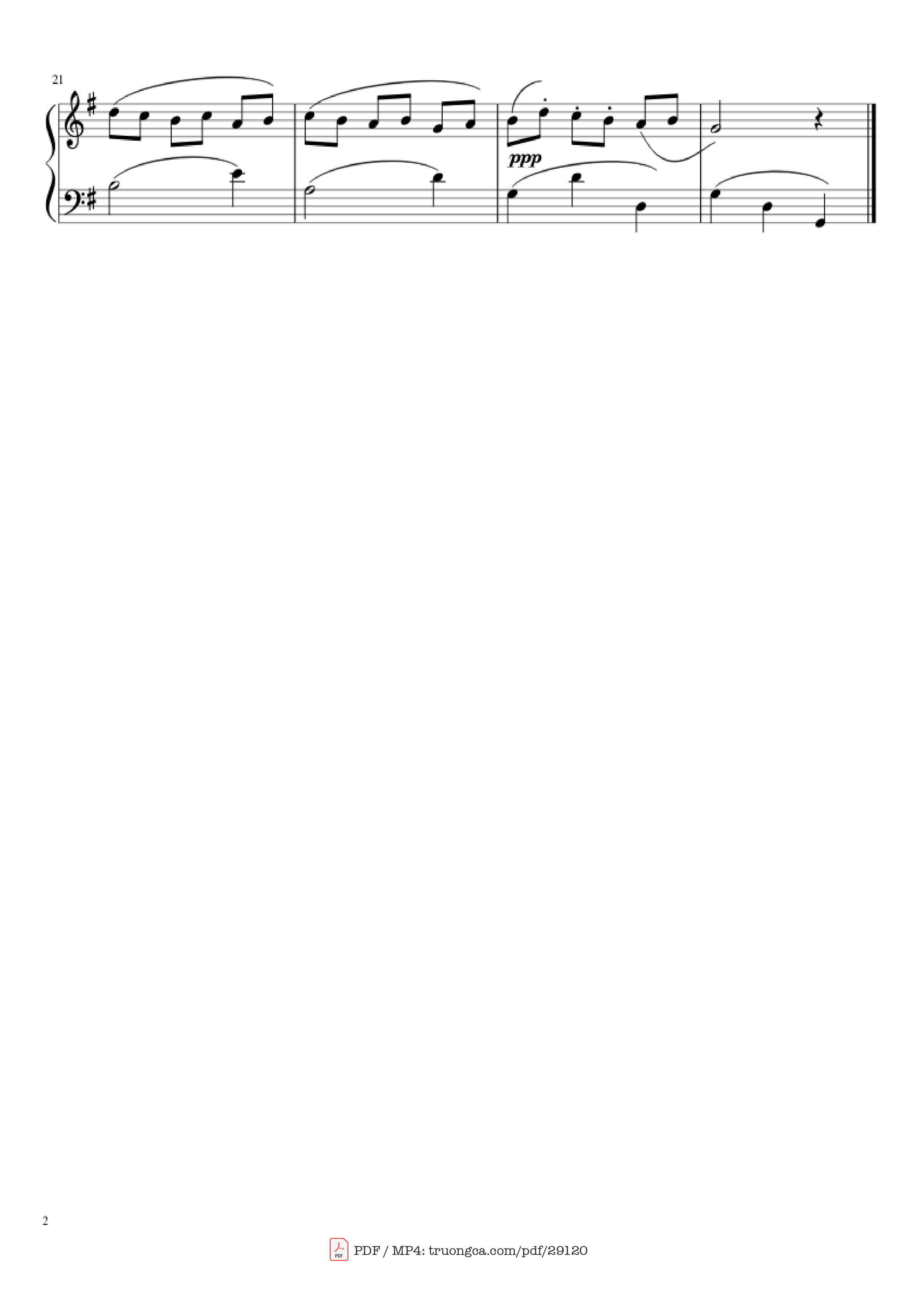 Page 2 of the piano sheet music PDF Piano – Minuetto Piano by Methode Rose