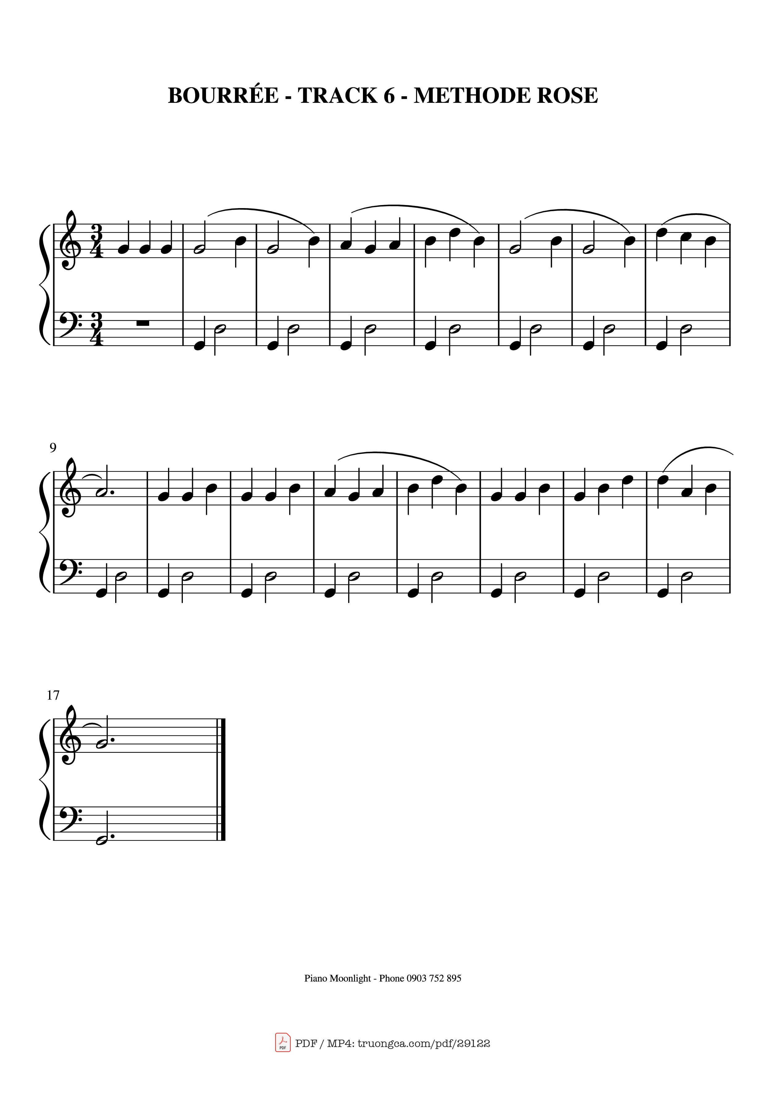Page 1 of the piano sheet music PDF Piano – BOURRÉE Piano by Methode Rose