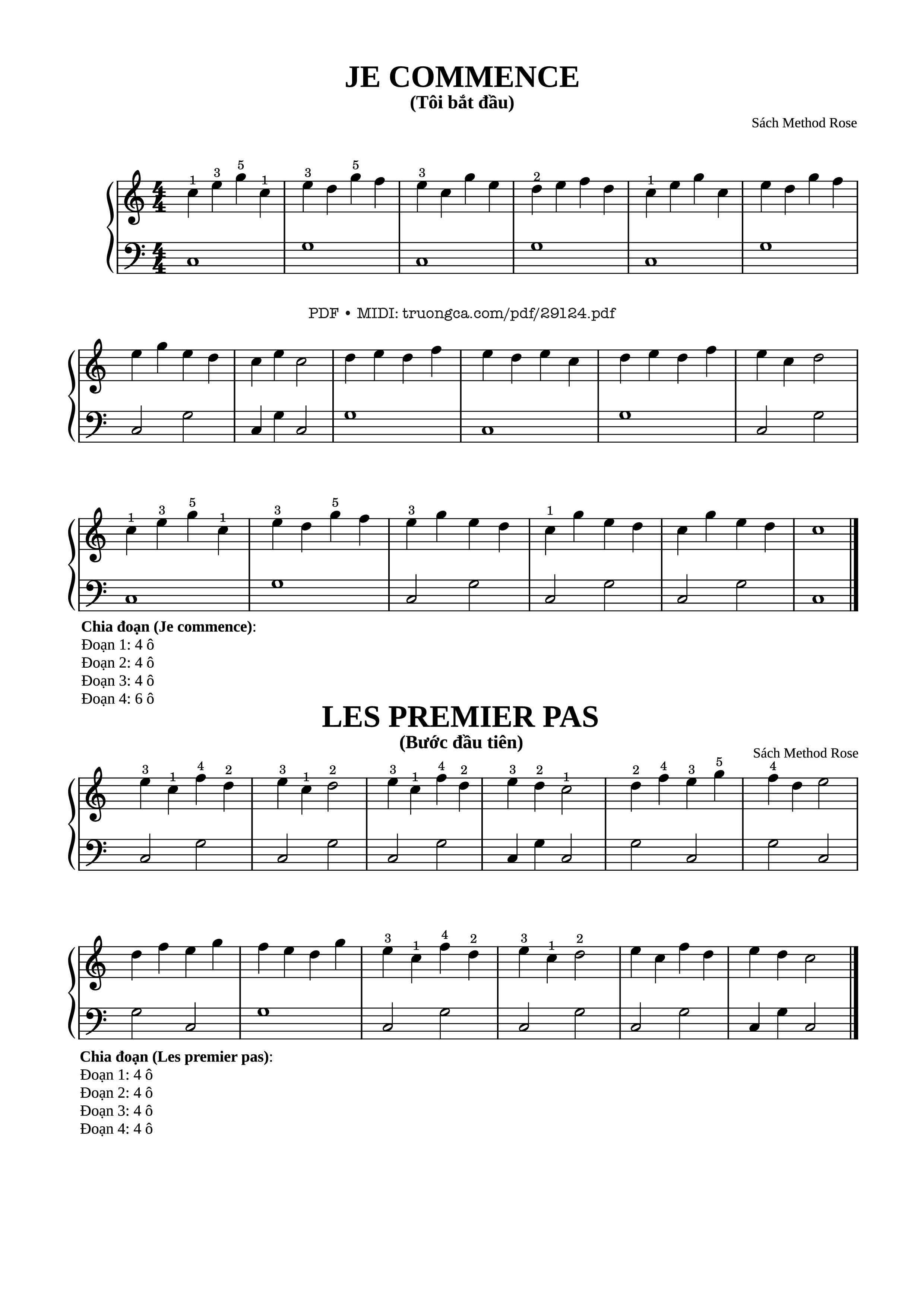 Page 1 of the piano sheet music PDF Piano – JE COMMENCE (Tôi bắt đầu) Piano by Method Rose
