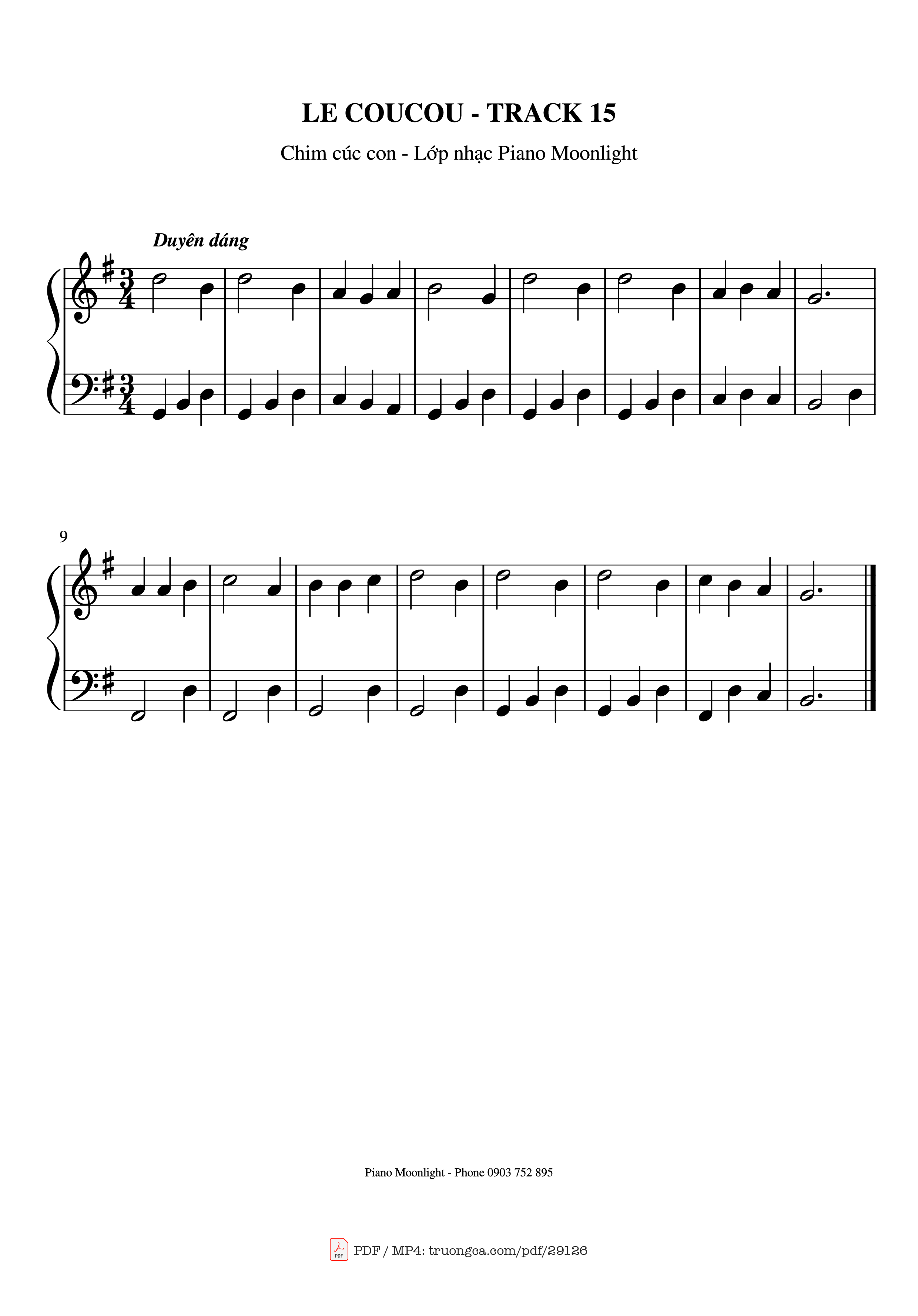 Page 1 of the piano sheet music PDF Piano – LE COUCOU (Chim cu) Piano by Method Rose