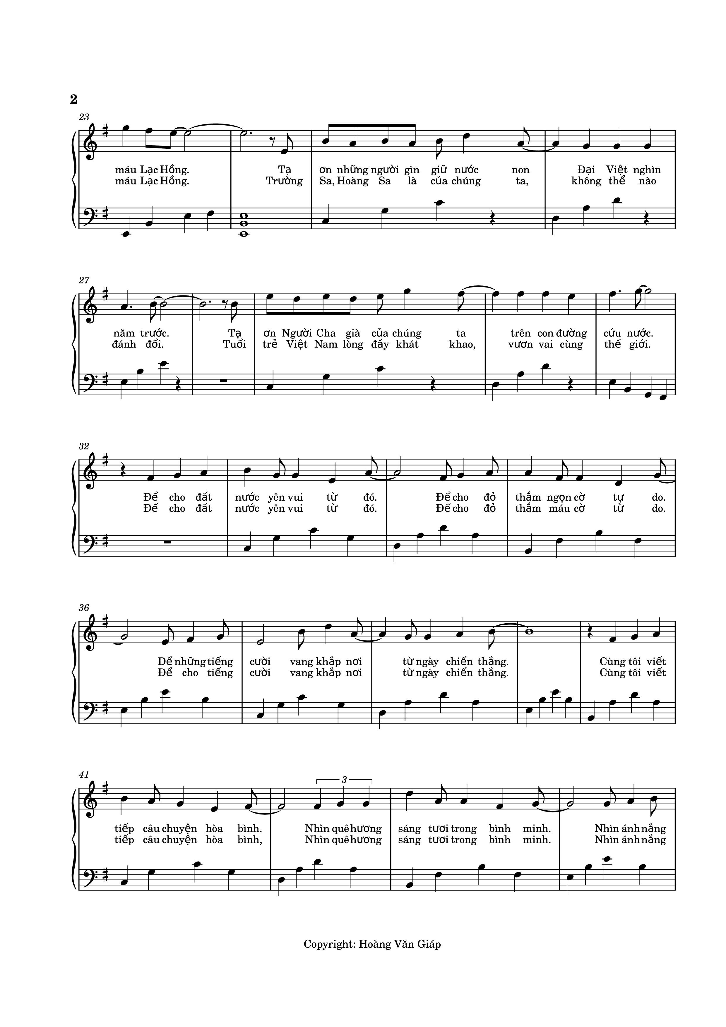 Page 2 of the piano sheet music PDF Piano – Viết tiếp câu chuyện hòa bình Piano by Nhạc và lời: Nguyễn Văn Chung