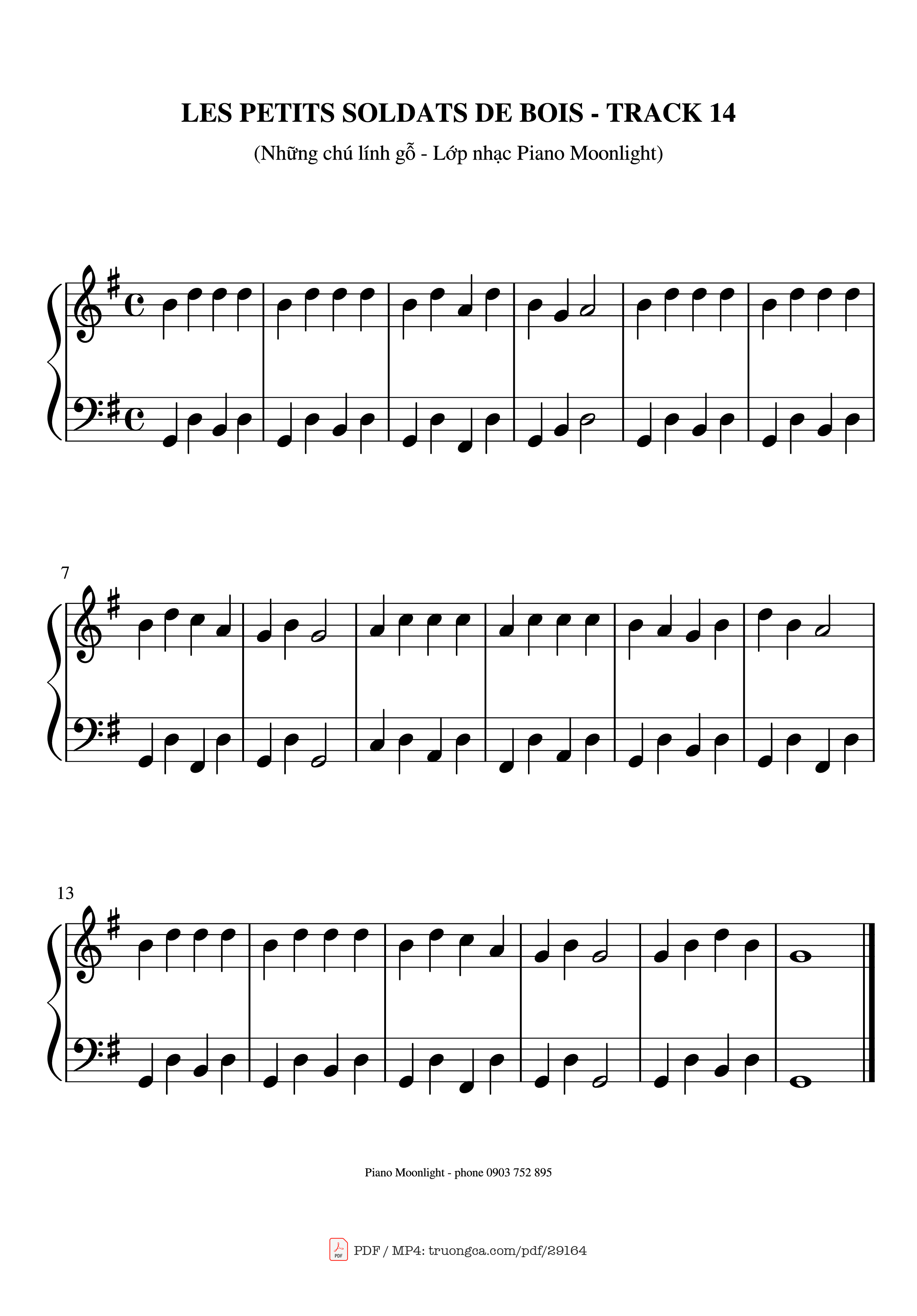 Page 1 of the piano sheet music PDF Piano – Les petits soldats de bois (Những chú lính gỗ) Piano by Method Rose