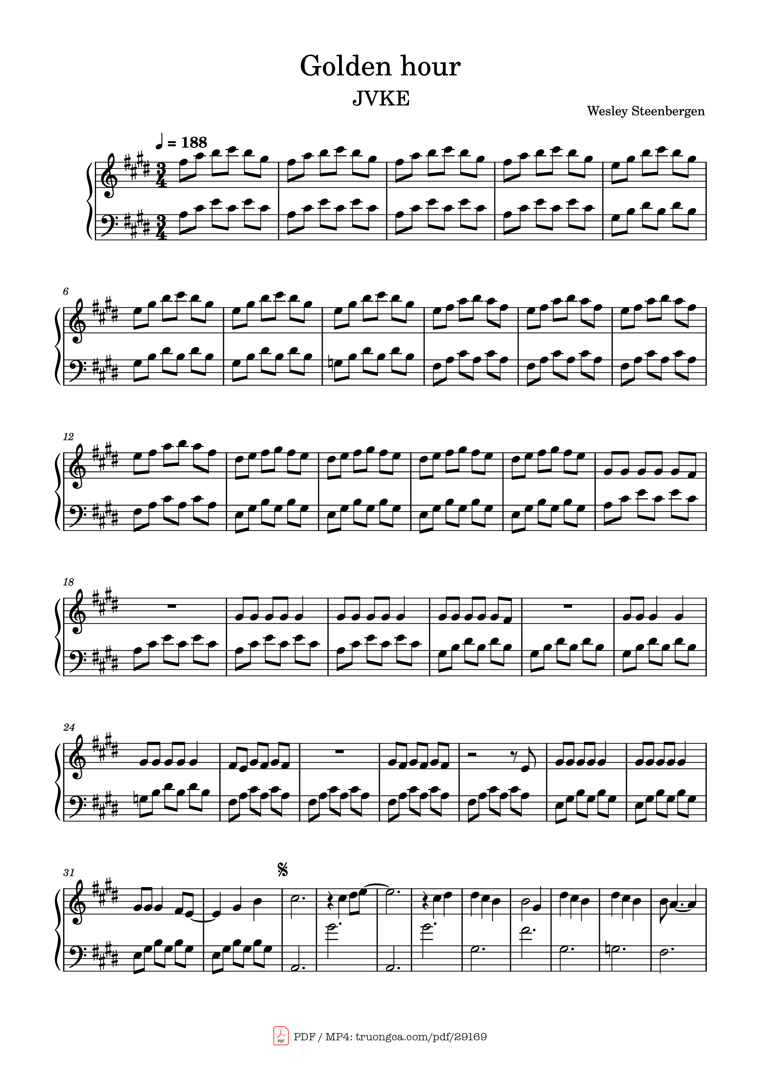 Page 1 of the piano sheet music PDF Piano – Golden hour Piano by Wesley Steenbergen