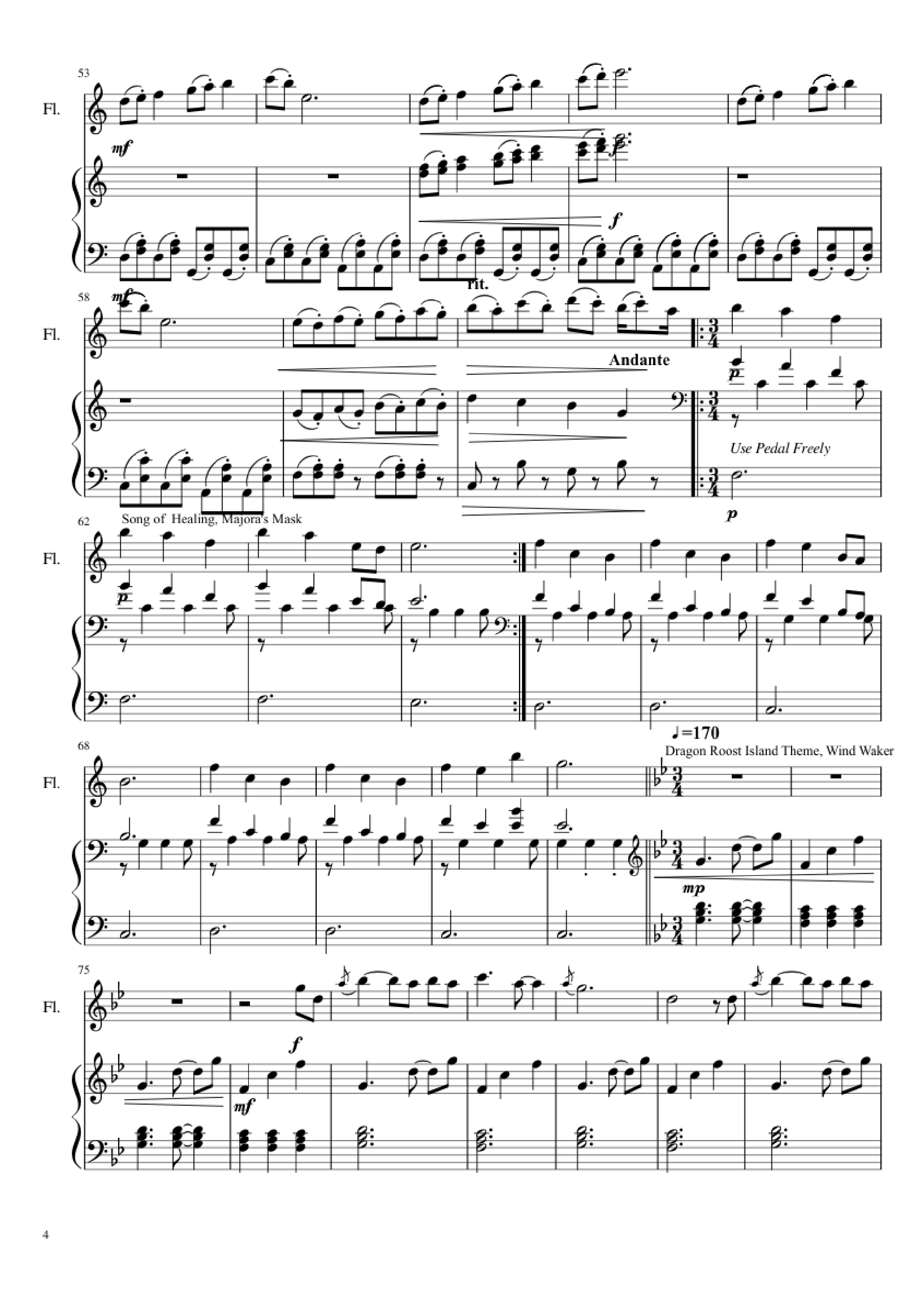 Page 4 of the piano sheet music PDF Piano – Zelda Medley Piano by Undefined