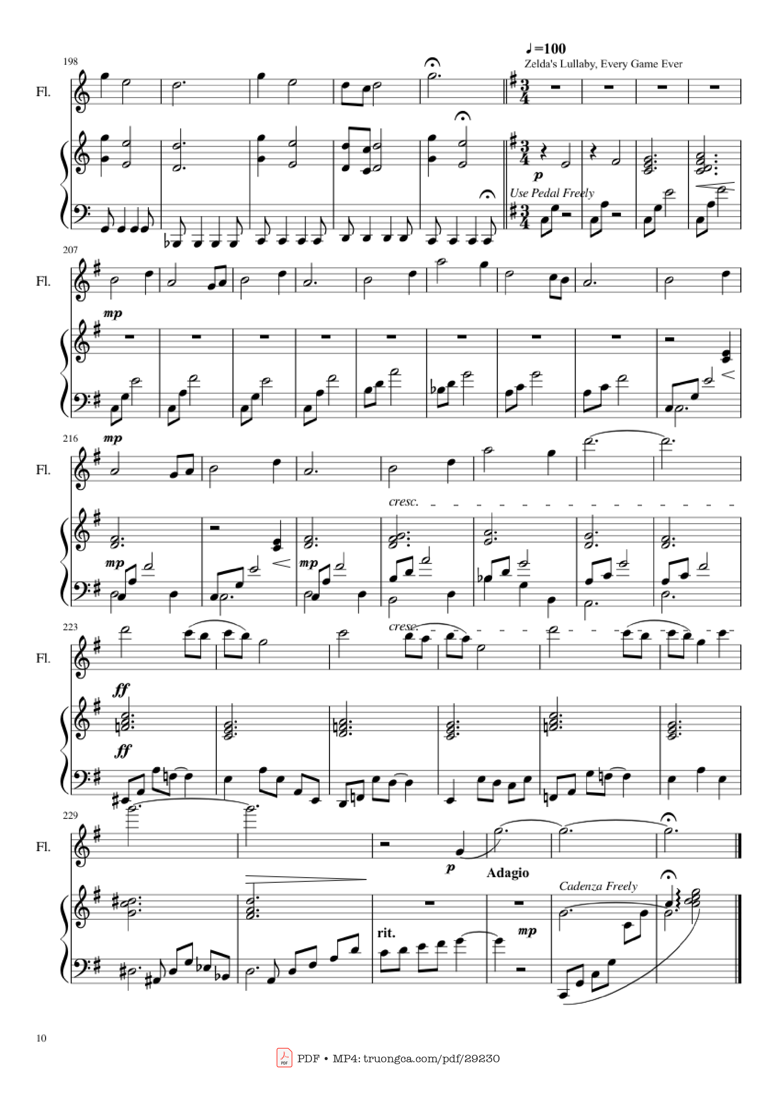 Page 10 of the piano sheet music PDF Piano – Zelda Medley Piano by Undefined