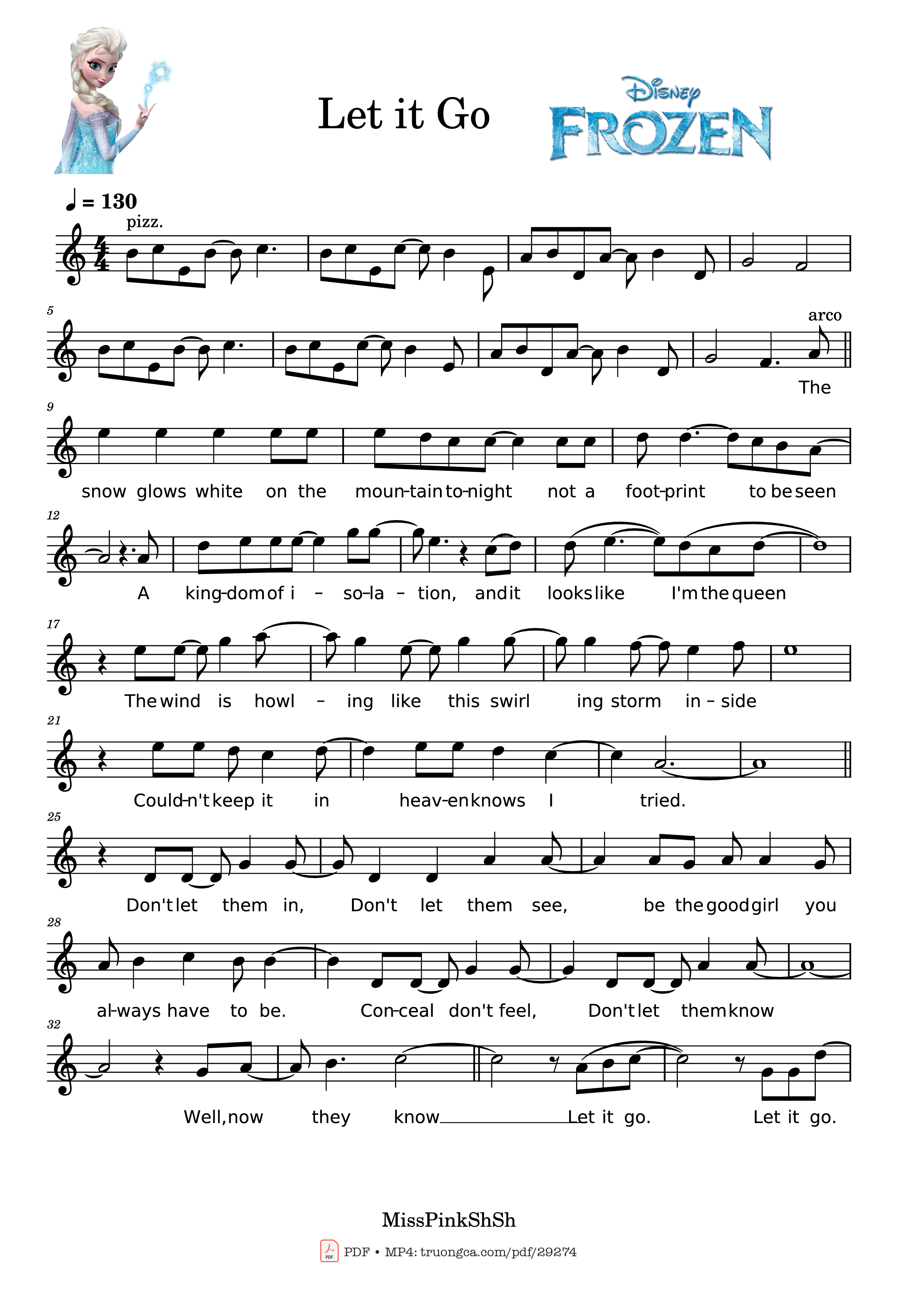Page 1 of the piano sheet music PDF – Let it Go Violin by Undefined