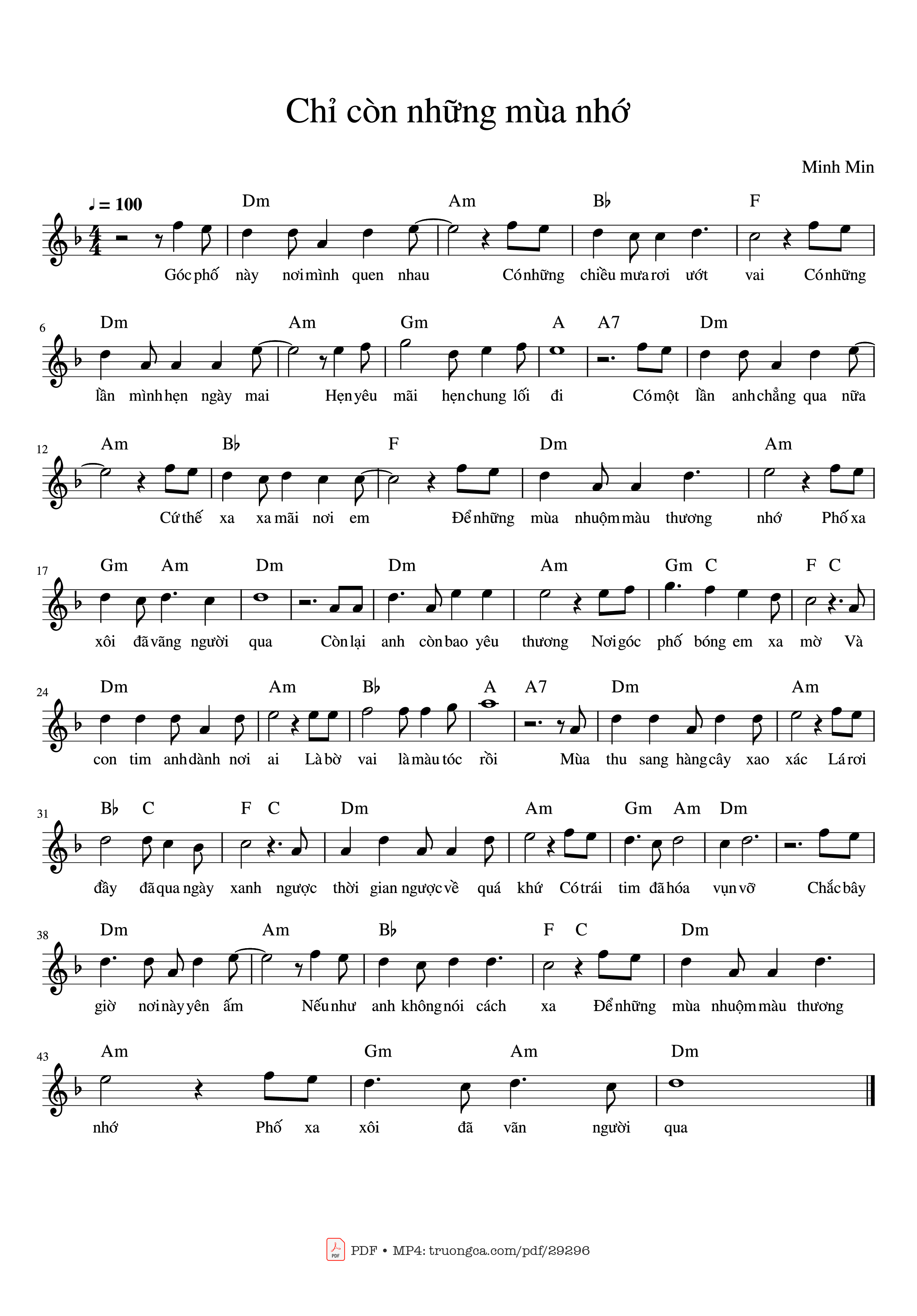Page 1 of the piano sheet music PDF Piano – Chỉ còn những mùa nhớ Piano by Minh Min