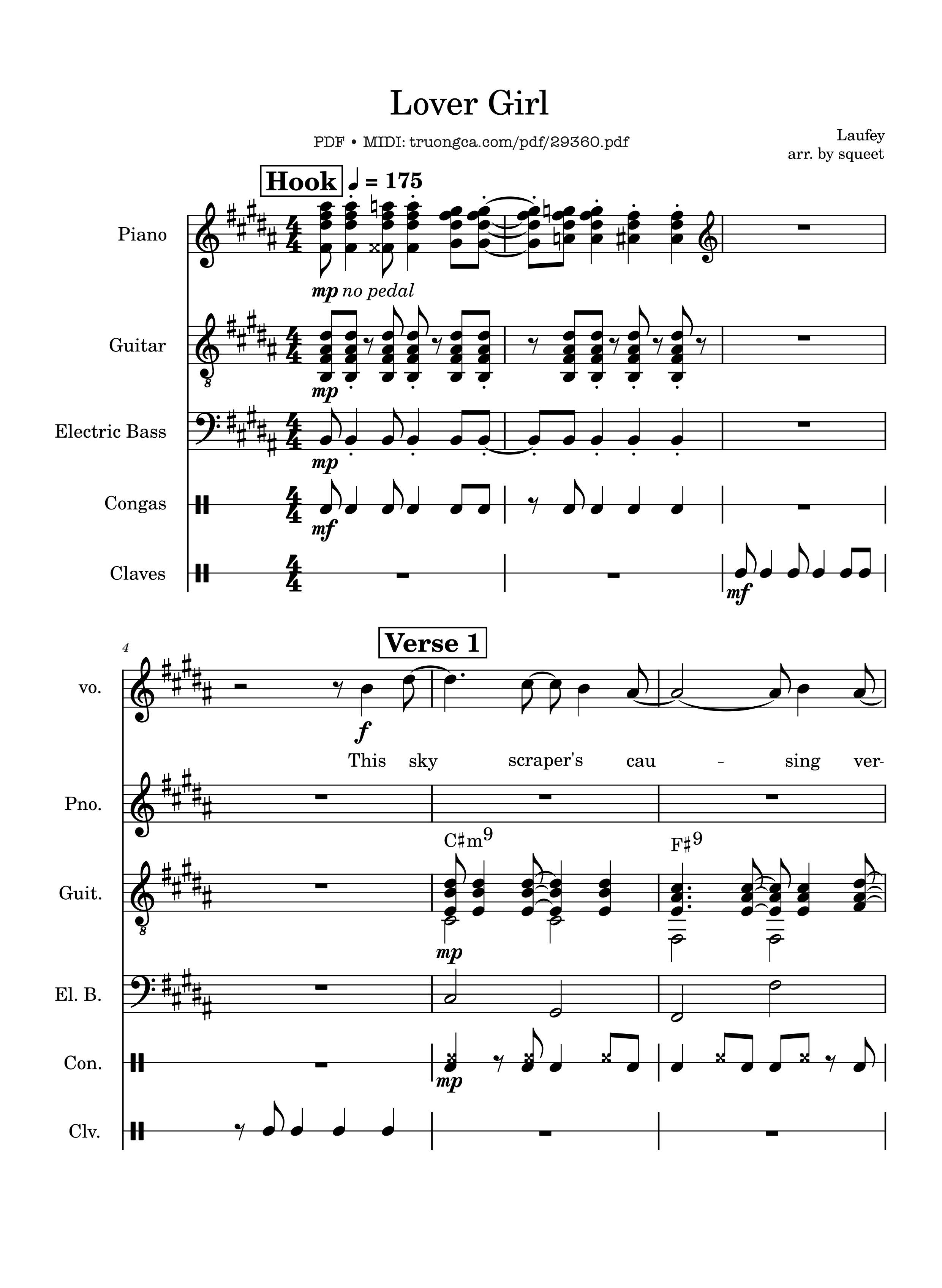 Page 1 of the piano sheet music PDF Piano Guitar Tab – Lover Girl Piano by Laufey
