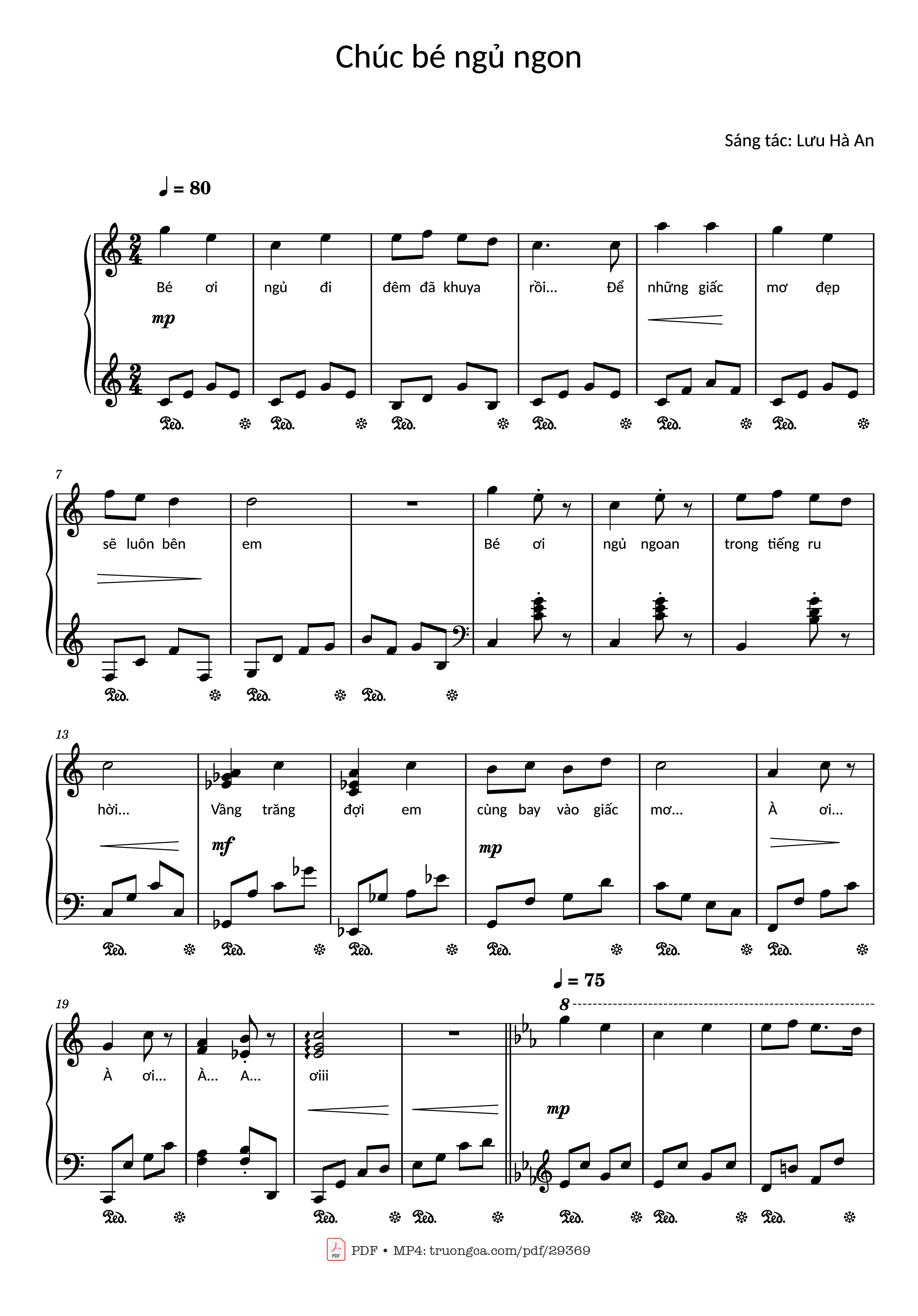 Page 1 of the piano sheet music PDF Piano – Chúc bé ngủ ngon Piano Hay by Lưu Hà An