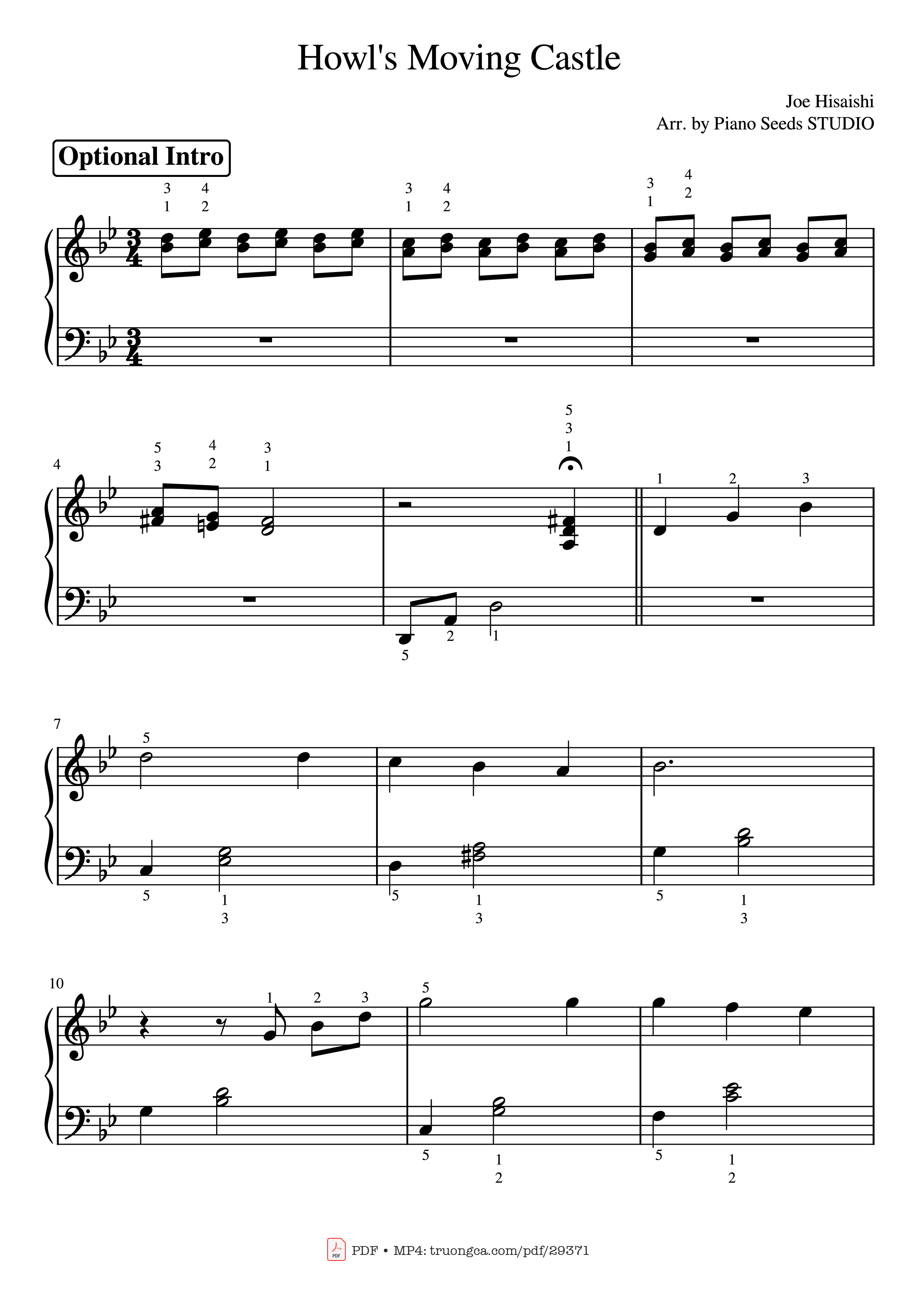 Page 1 of the piano sheet music PDF Piano – Howl
