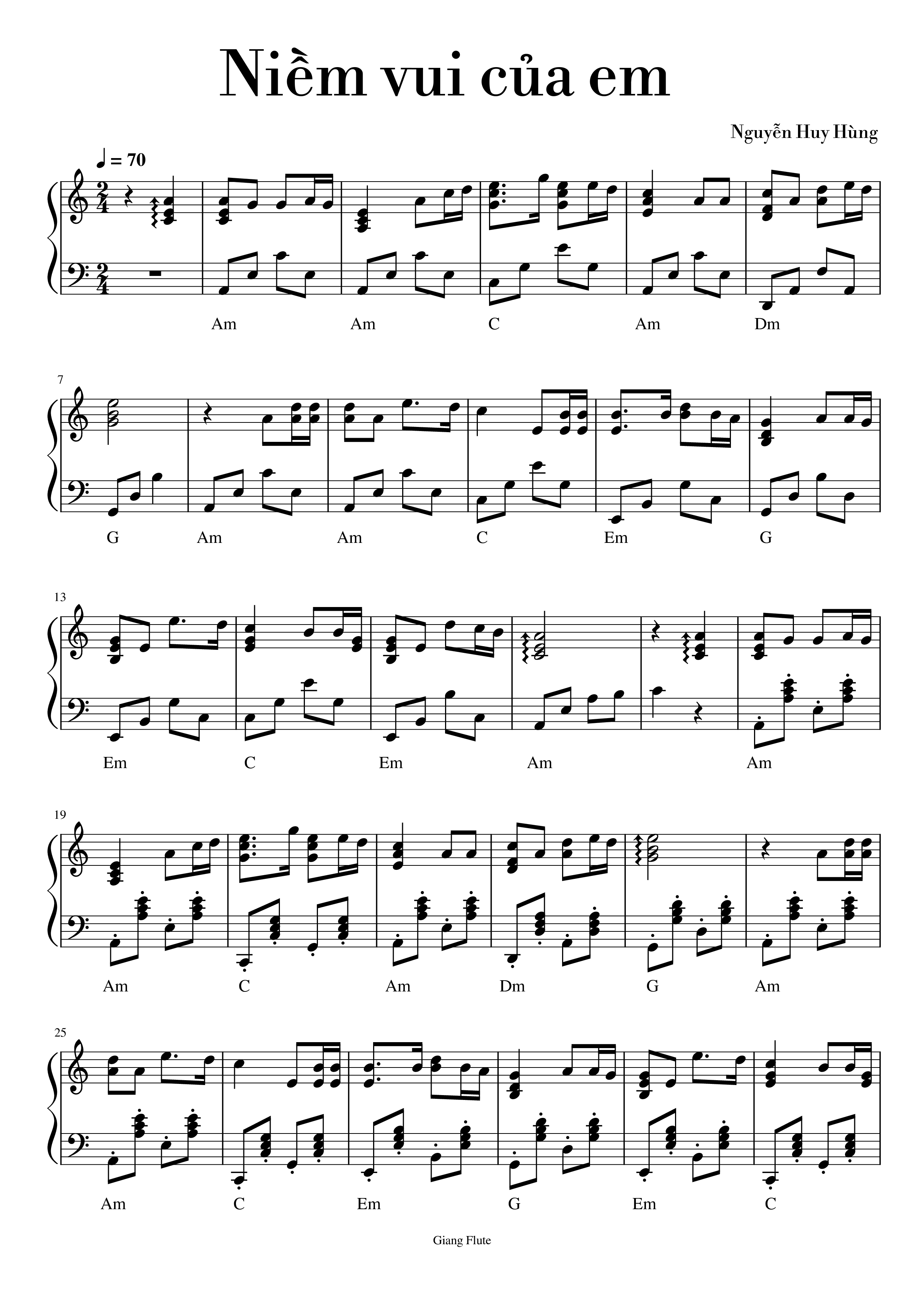 Page 1 of the piano sheet music PDF Piano – Niềm vui của em Piano by Nguyễn Huy Hùng